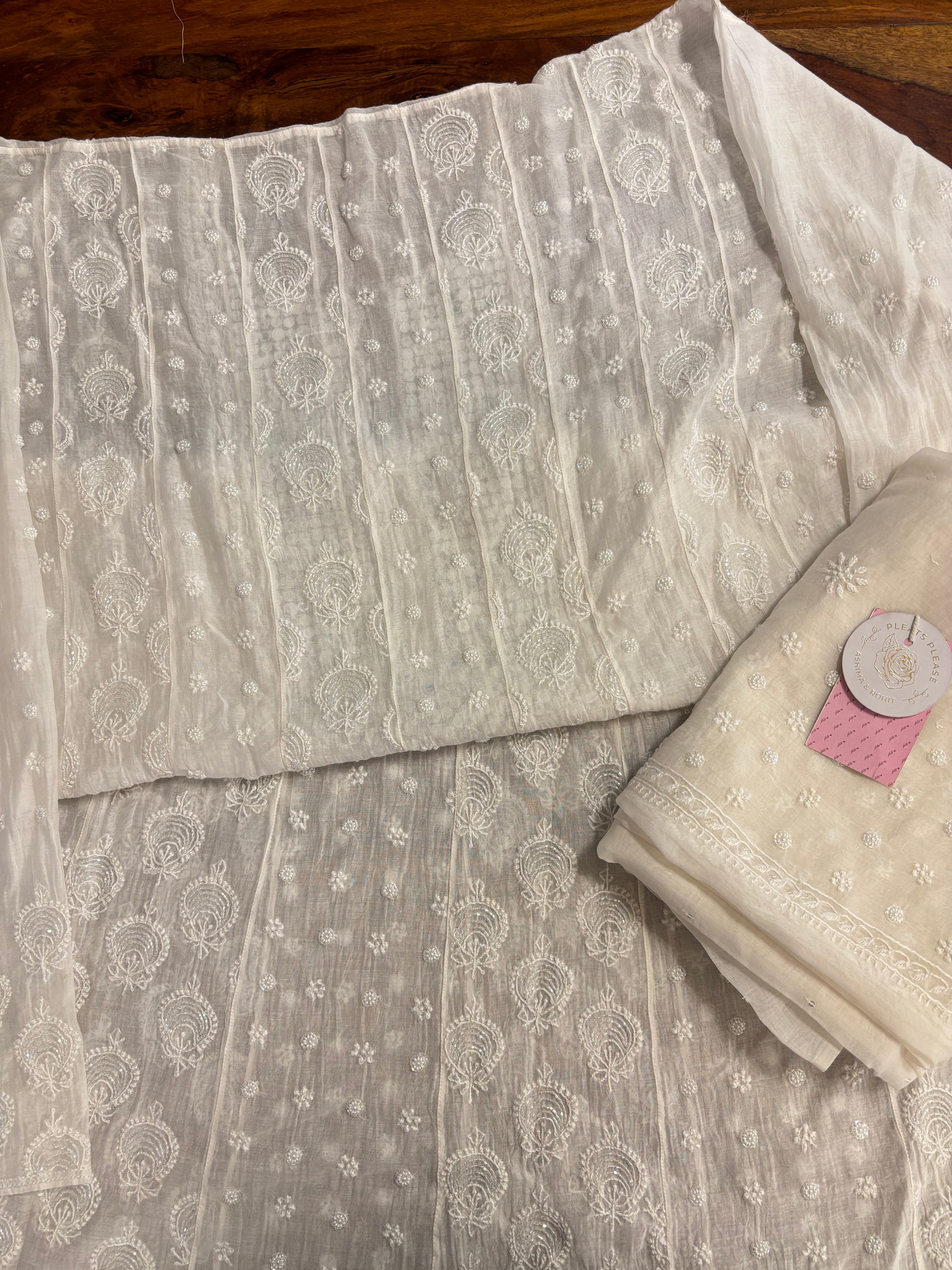 Dyeable Chanderi Mirror Chikankari Anarkali & Dupatta Set - Pleats PleaseChikankari