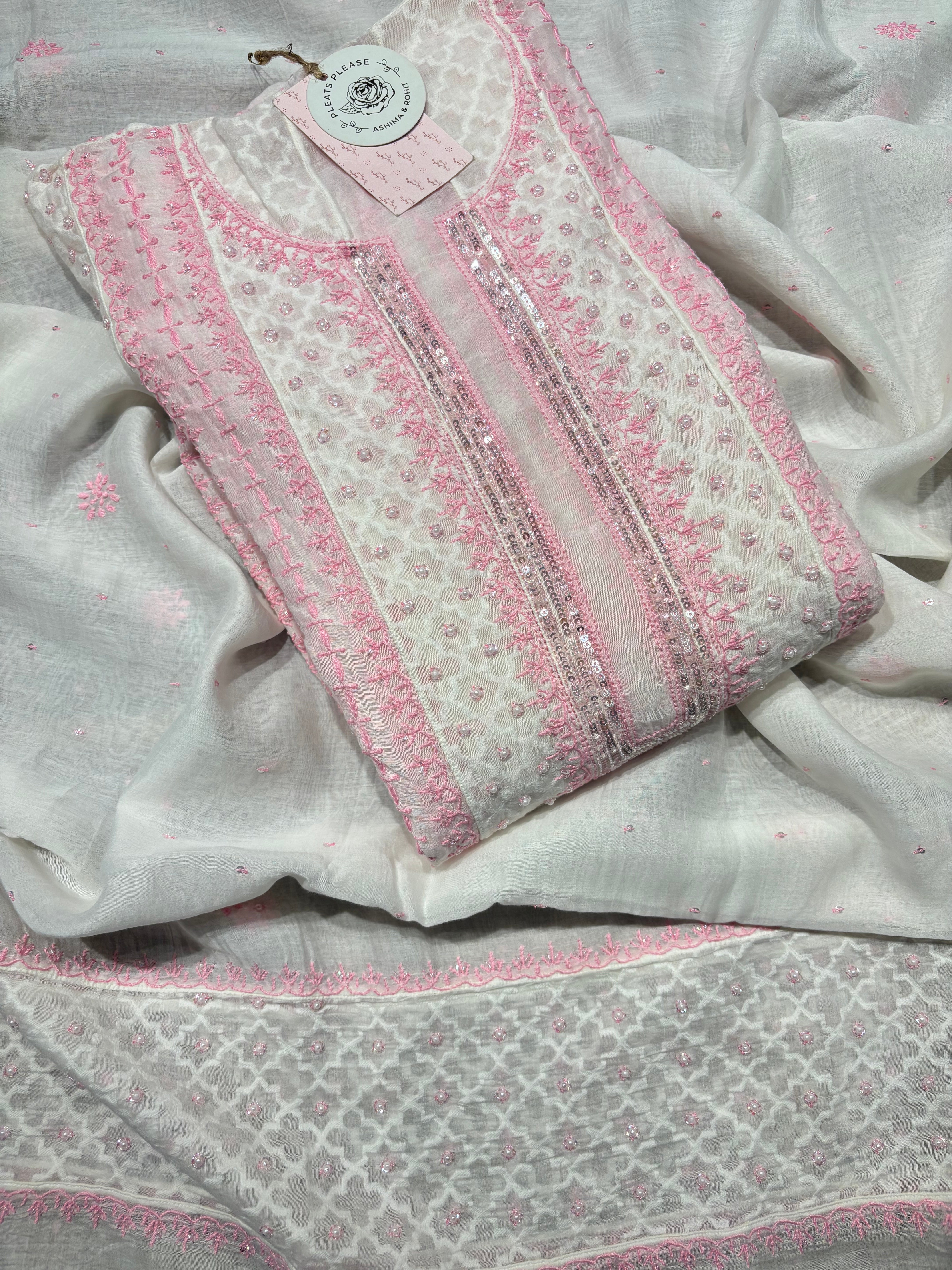 Dyeable Pure Chanderi Mul Chikankari Anarkali & Dupatta Set