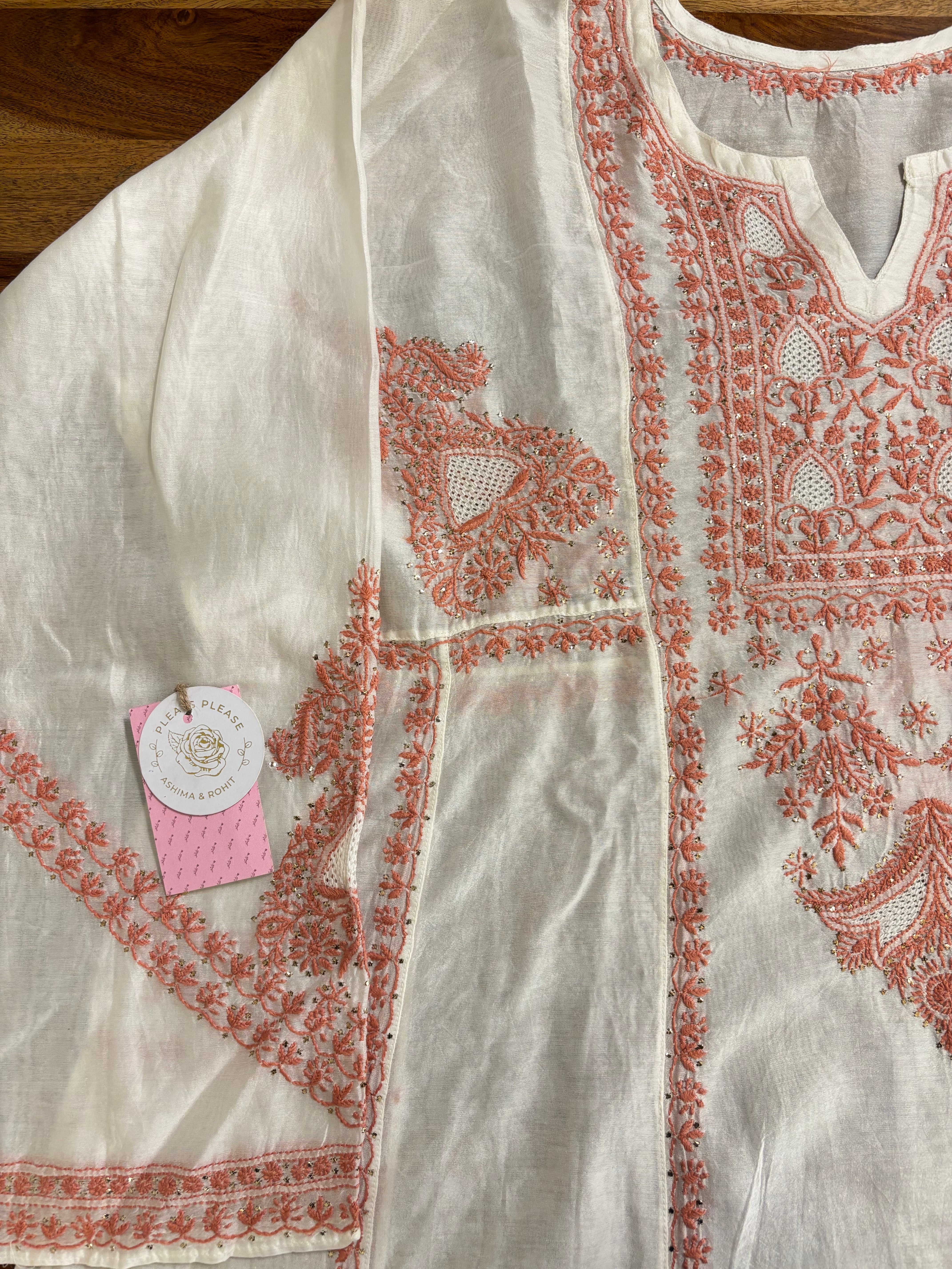 Dyeable Chanderi Chikankari Mukaish Anarkali & Dupatta Set