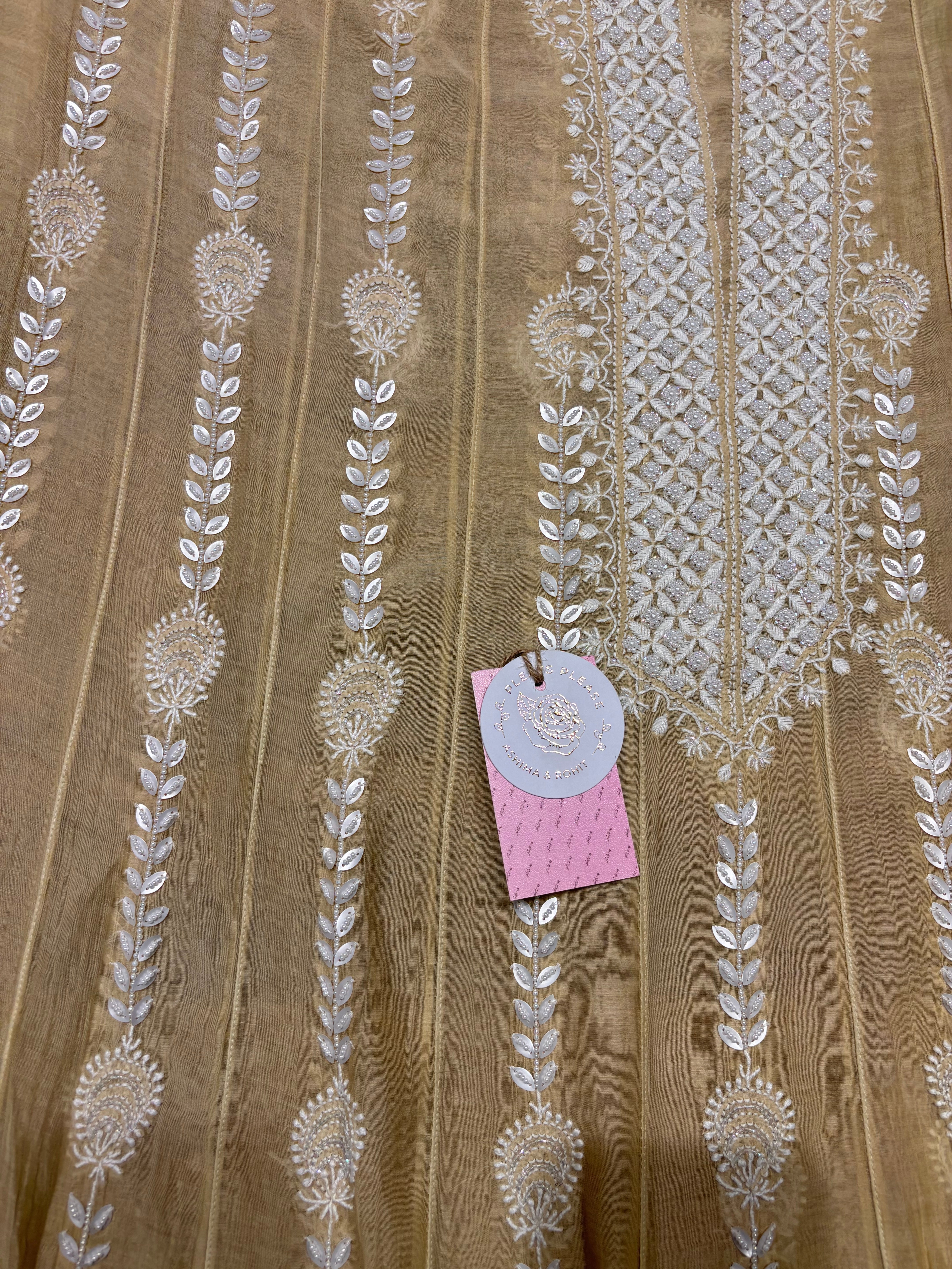 Coffee Cream Chanderi Mul Chikankari Anarkali and Dupatta Set