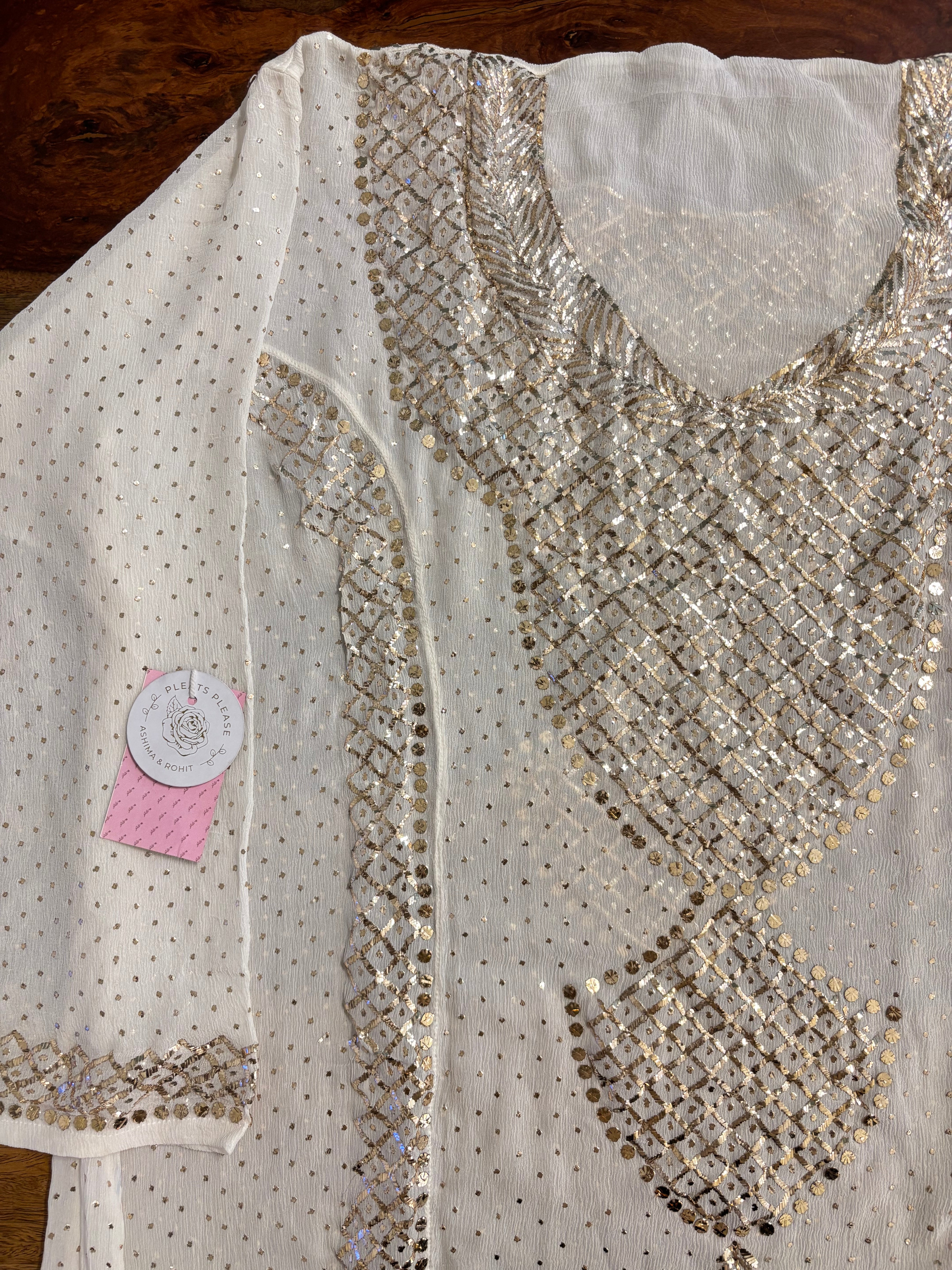 Dyeable Pure Chiffon Mukaish Kurta & Dupatta