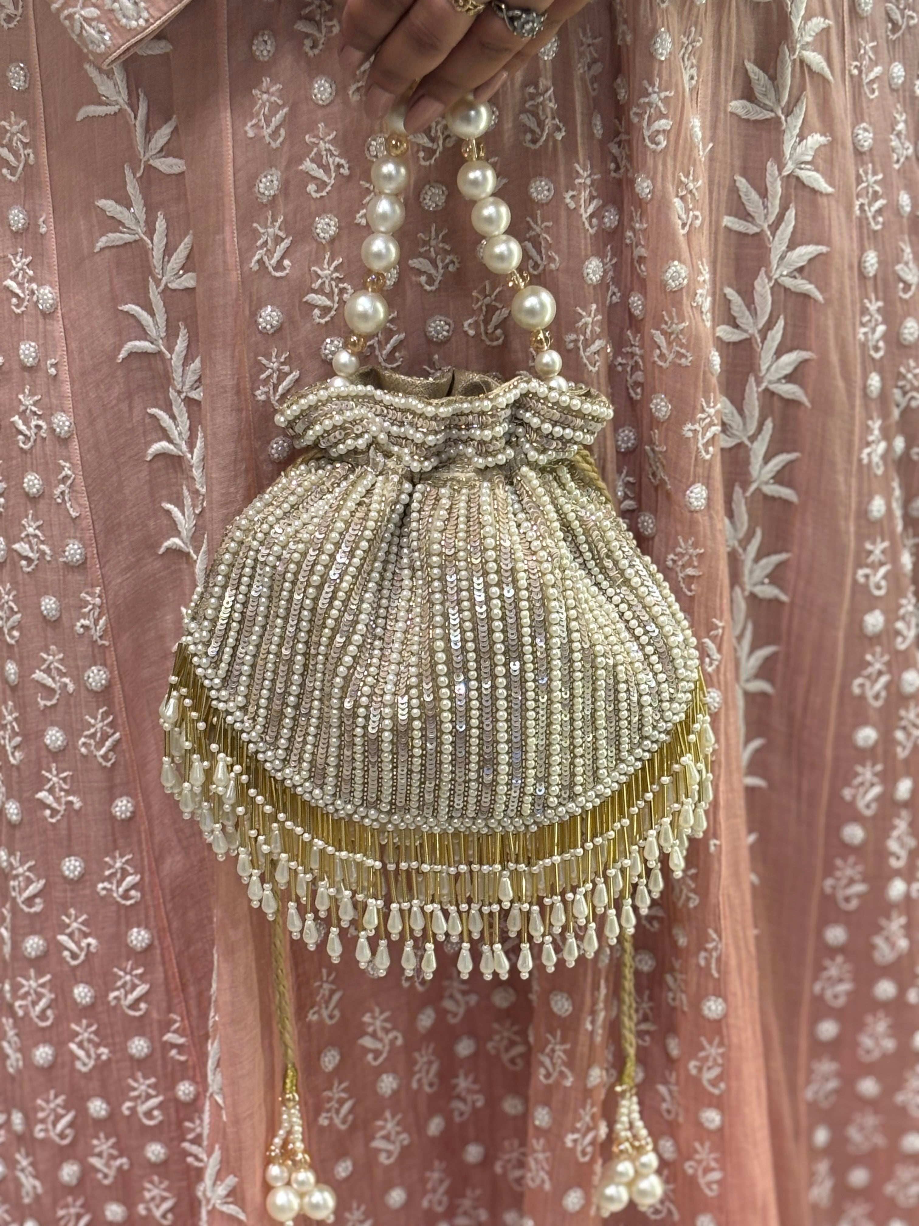 Silver Sequins And Pearl Potli