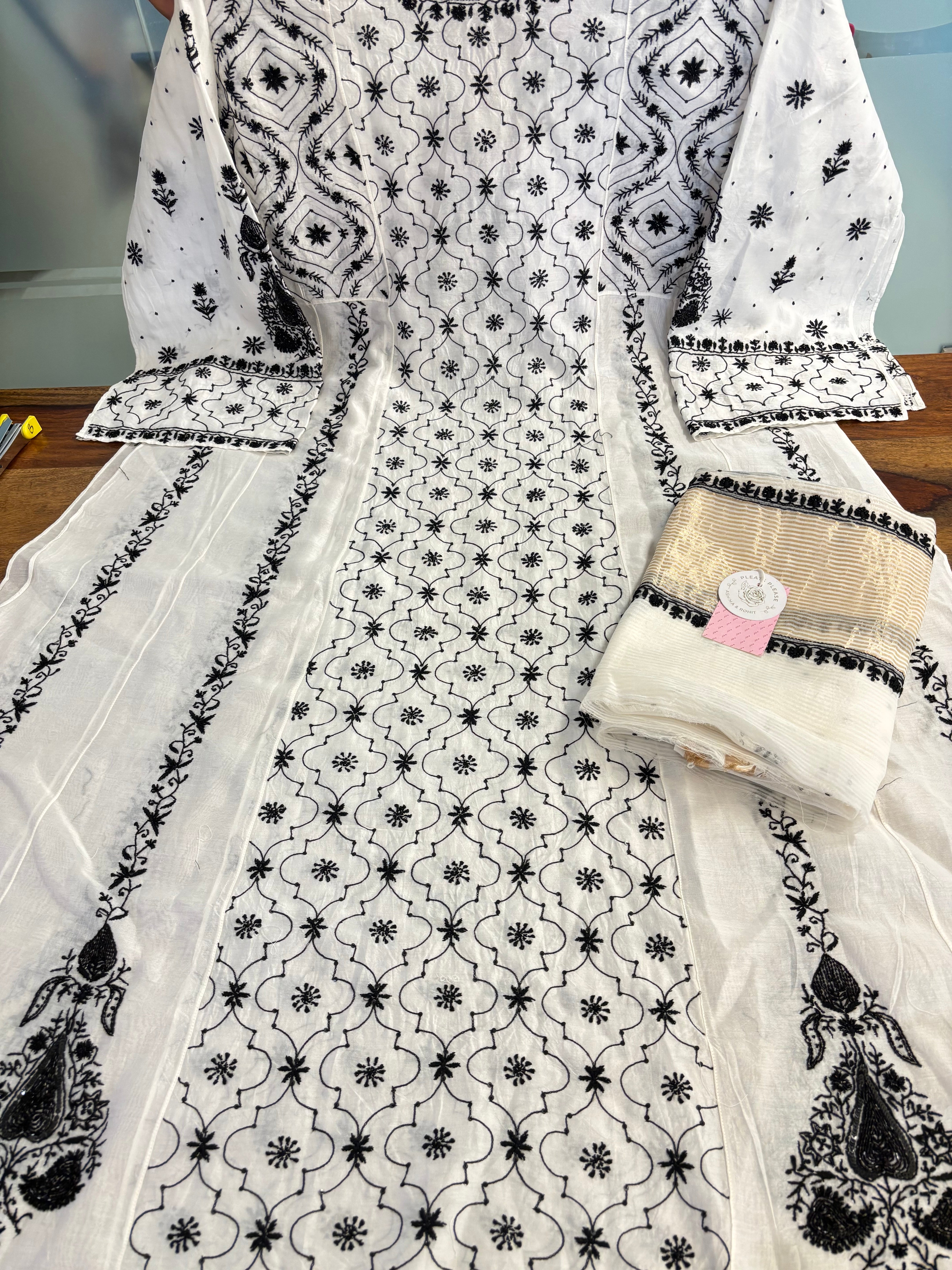 Dyeable Chanderi Chikankari Anarkali & Dupatta Set
