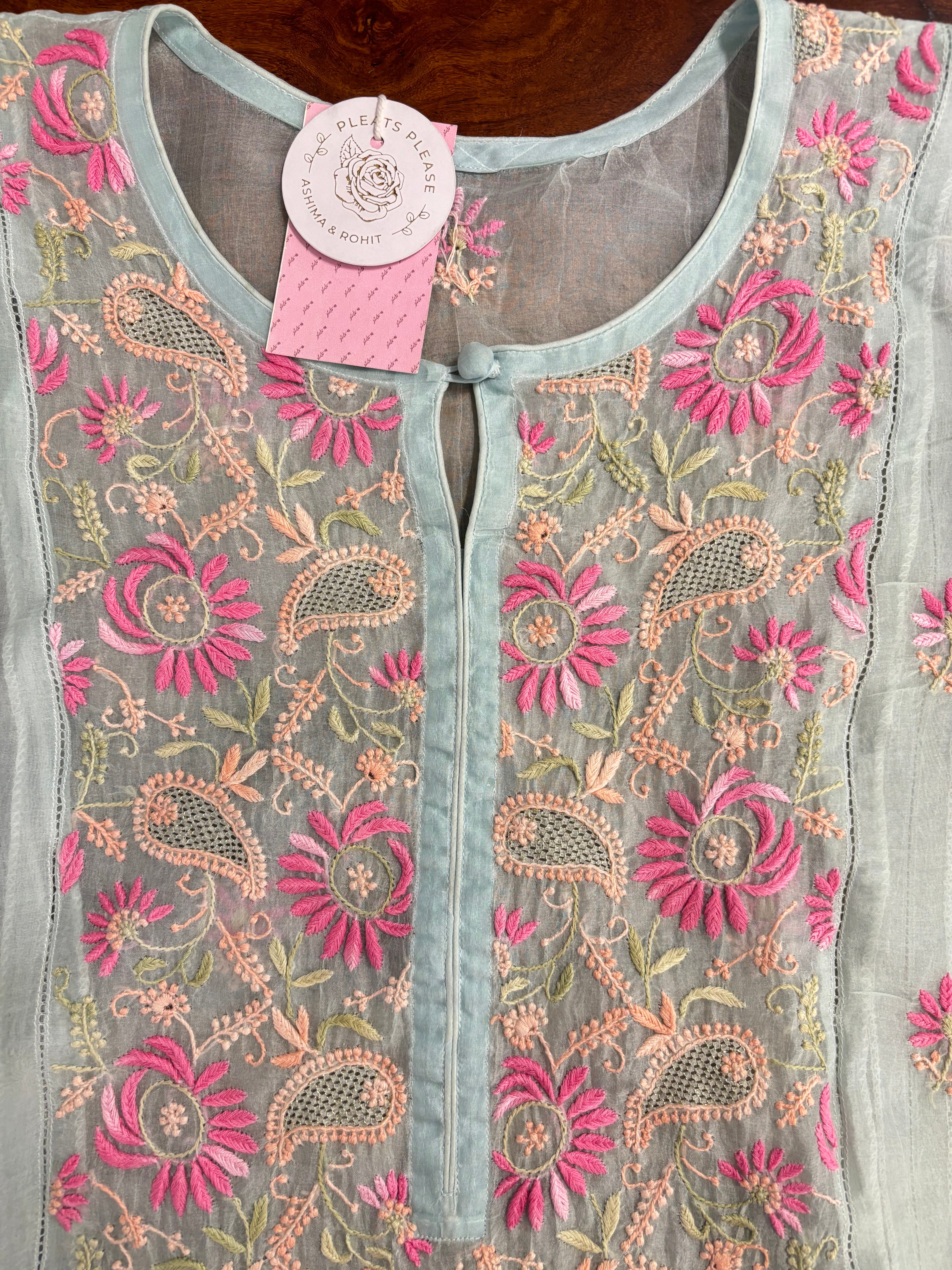 Sea Foam Green Organza Chikankari Kurta & Dupatta