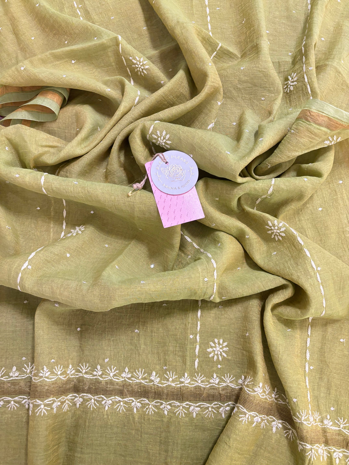 Bright Green Tissue Chanderi Chikankari Kurta & Dupatta