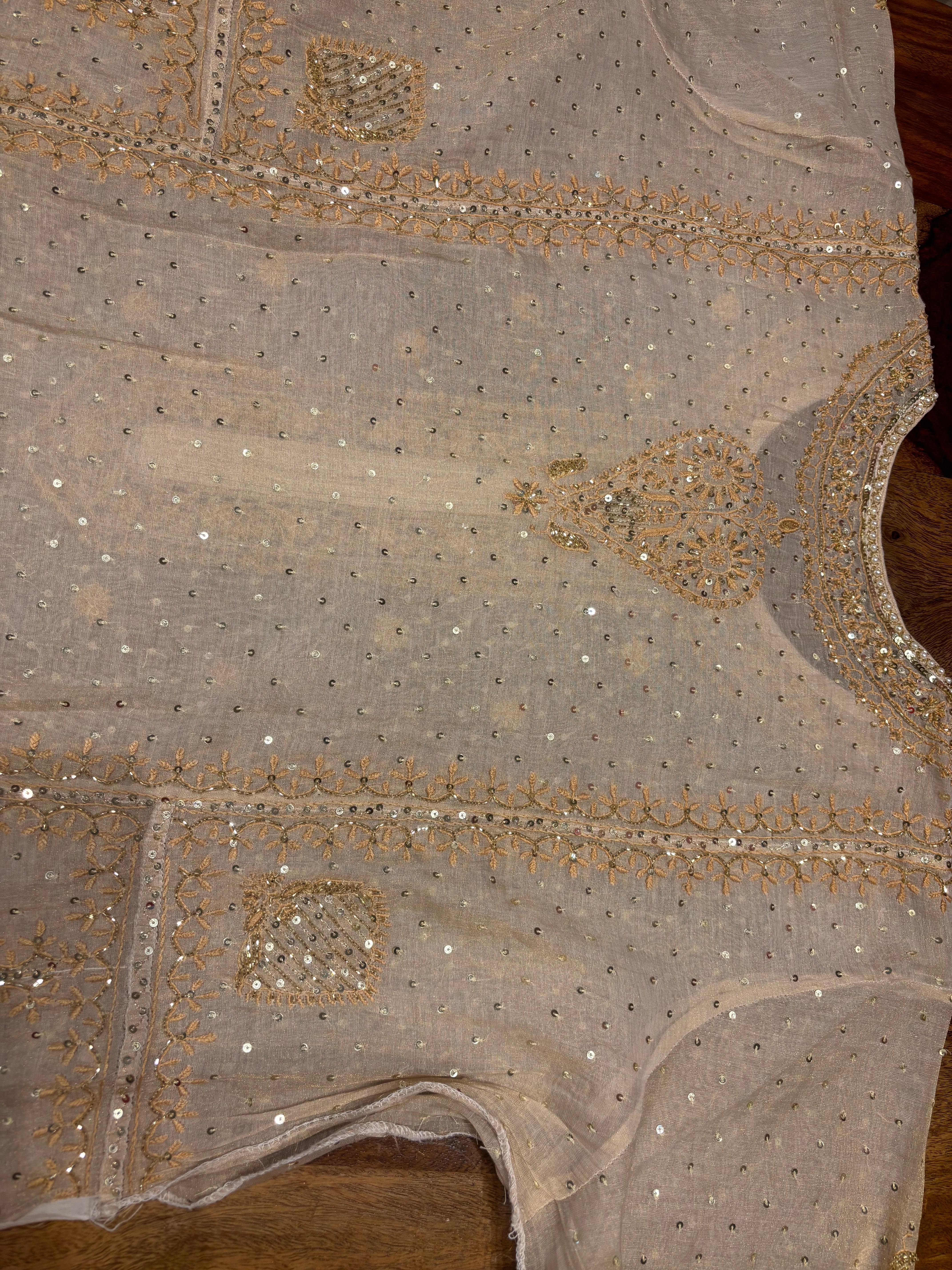 Dyeable Golden Pure Tissue Chikankari A line Anarkali and Dupatta Pearl Neckline