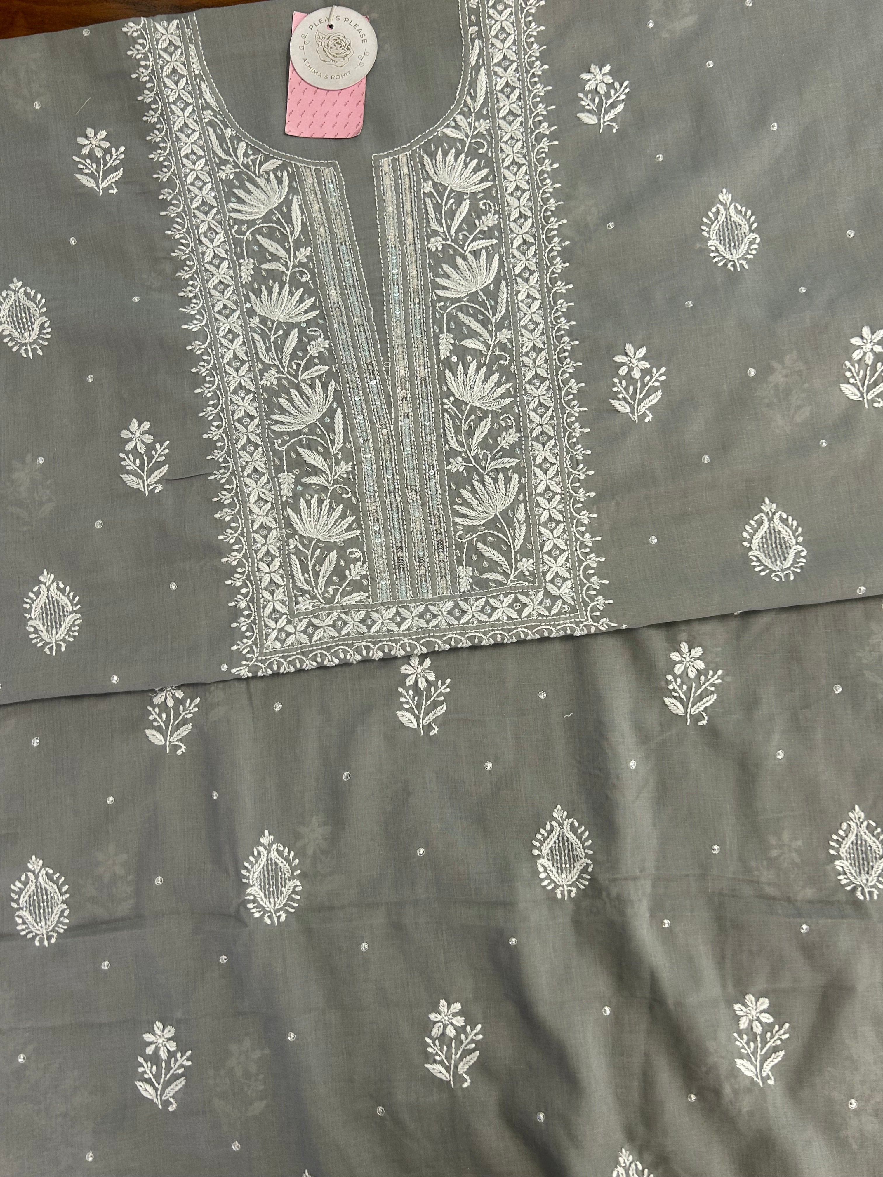 Mauve Taupe Mulmul Chikankari Kurta