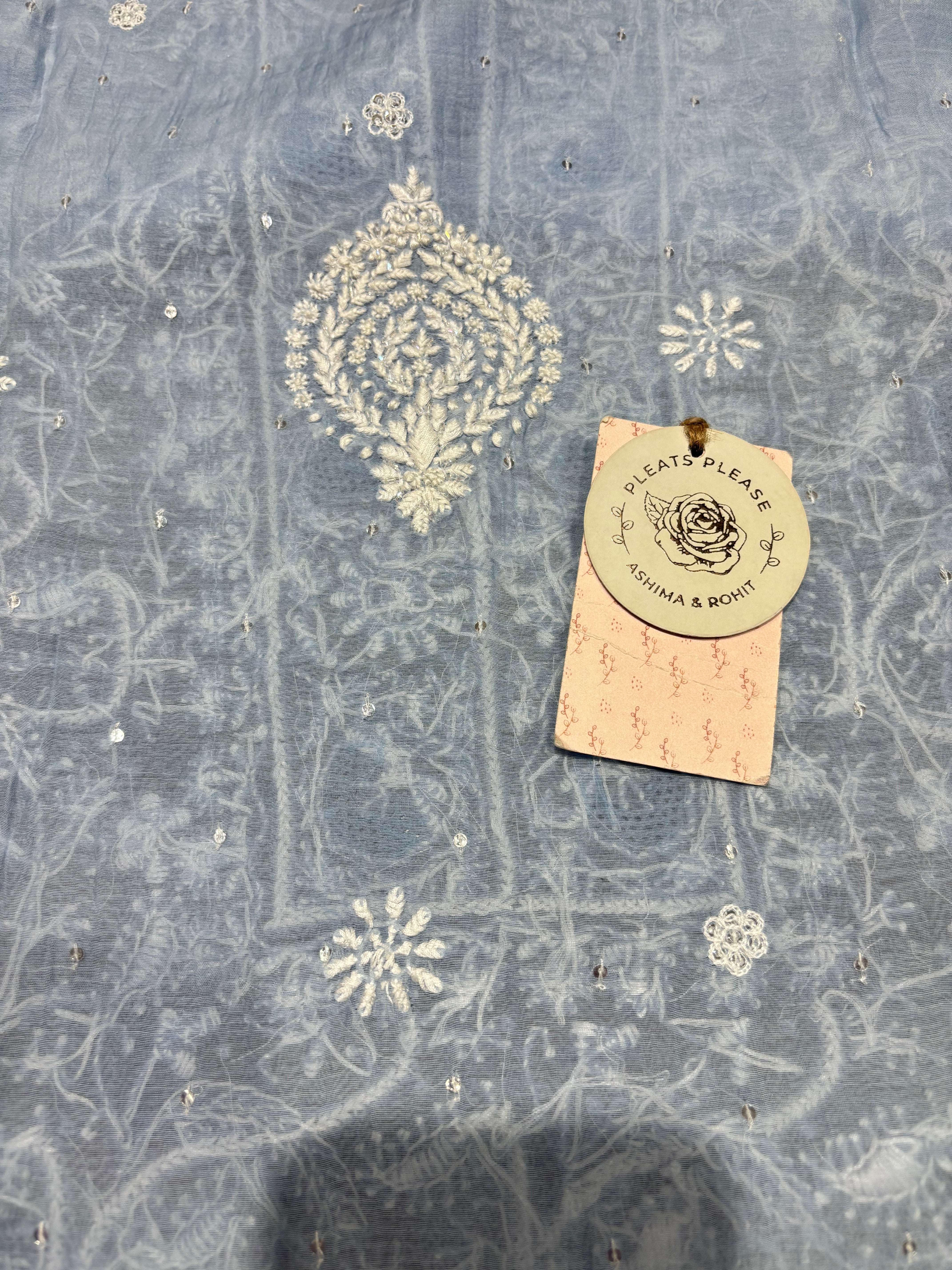 Powder Blue Chanderi Mul Chikankari Kurta & Dupatta Set