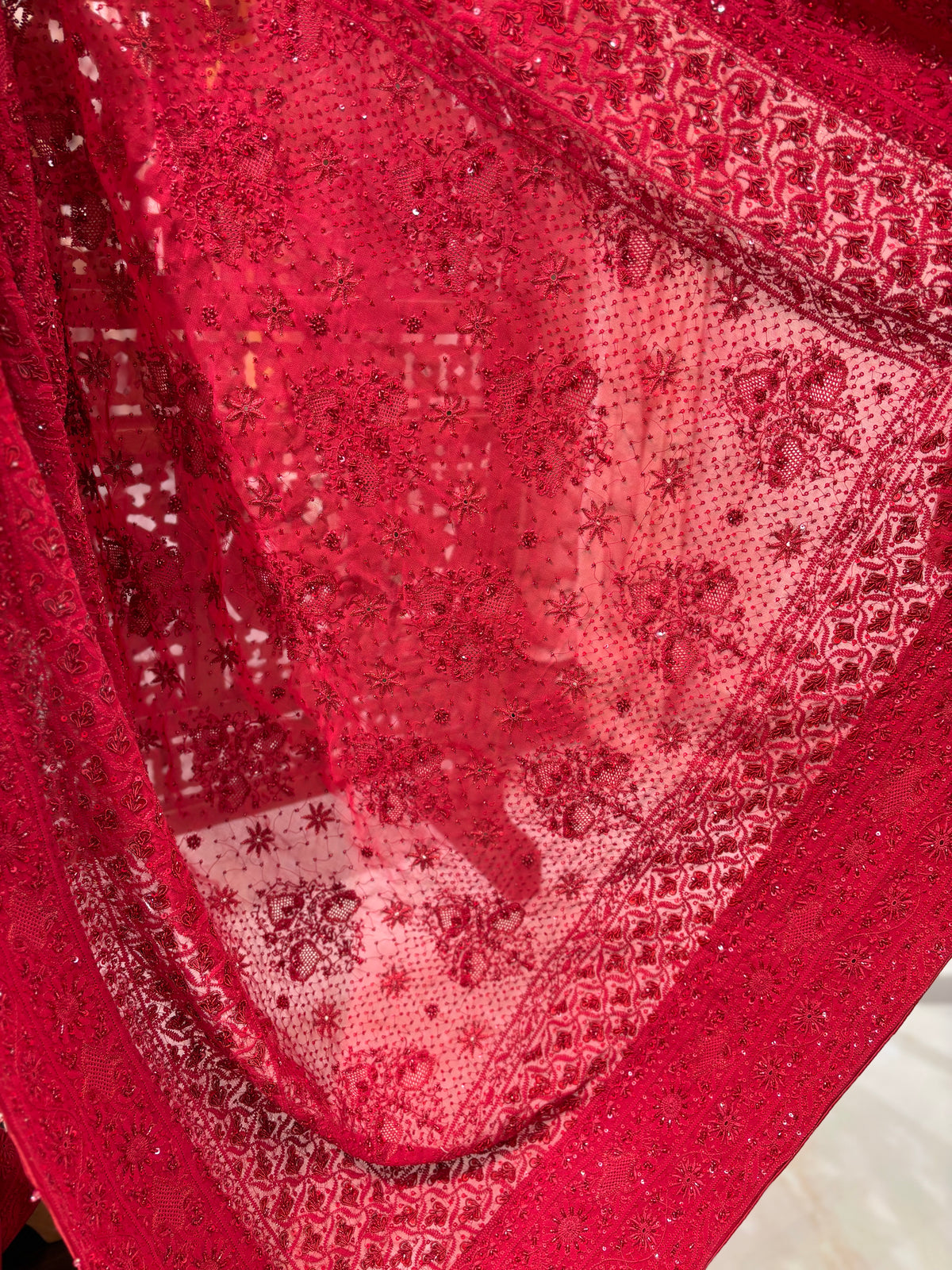 Red Pure & Premium Georgette Chikankari Saree