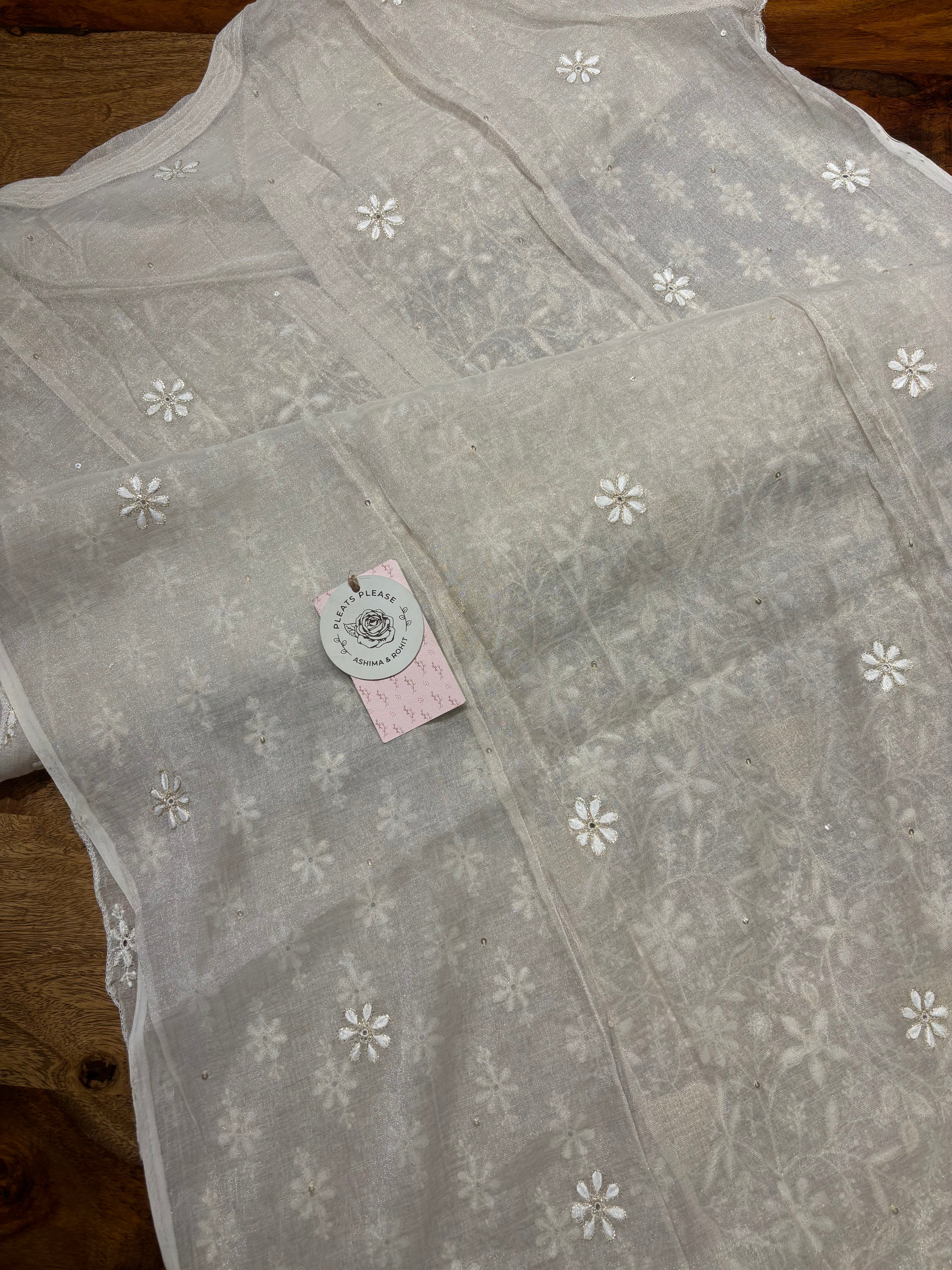Dyeable Pure and Premium Silver Tissue Chikankari Kurta and Dupatta set