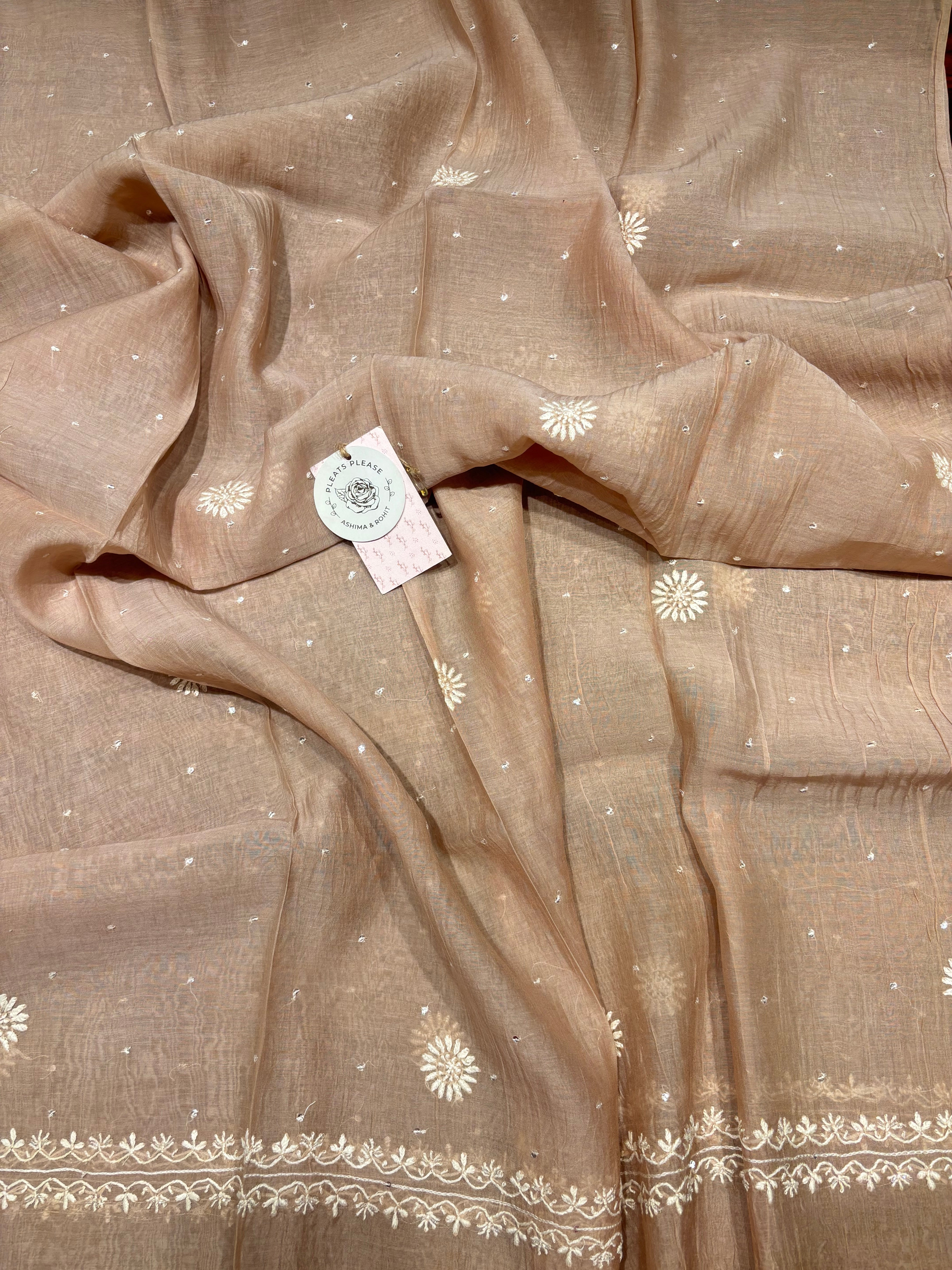 Dusty Peach Chanderi Mul Chikankari Kurta & Dupatta Set