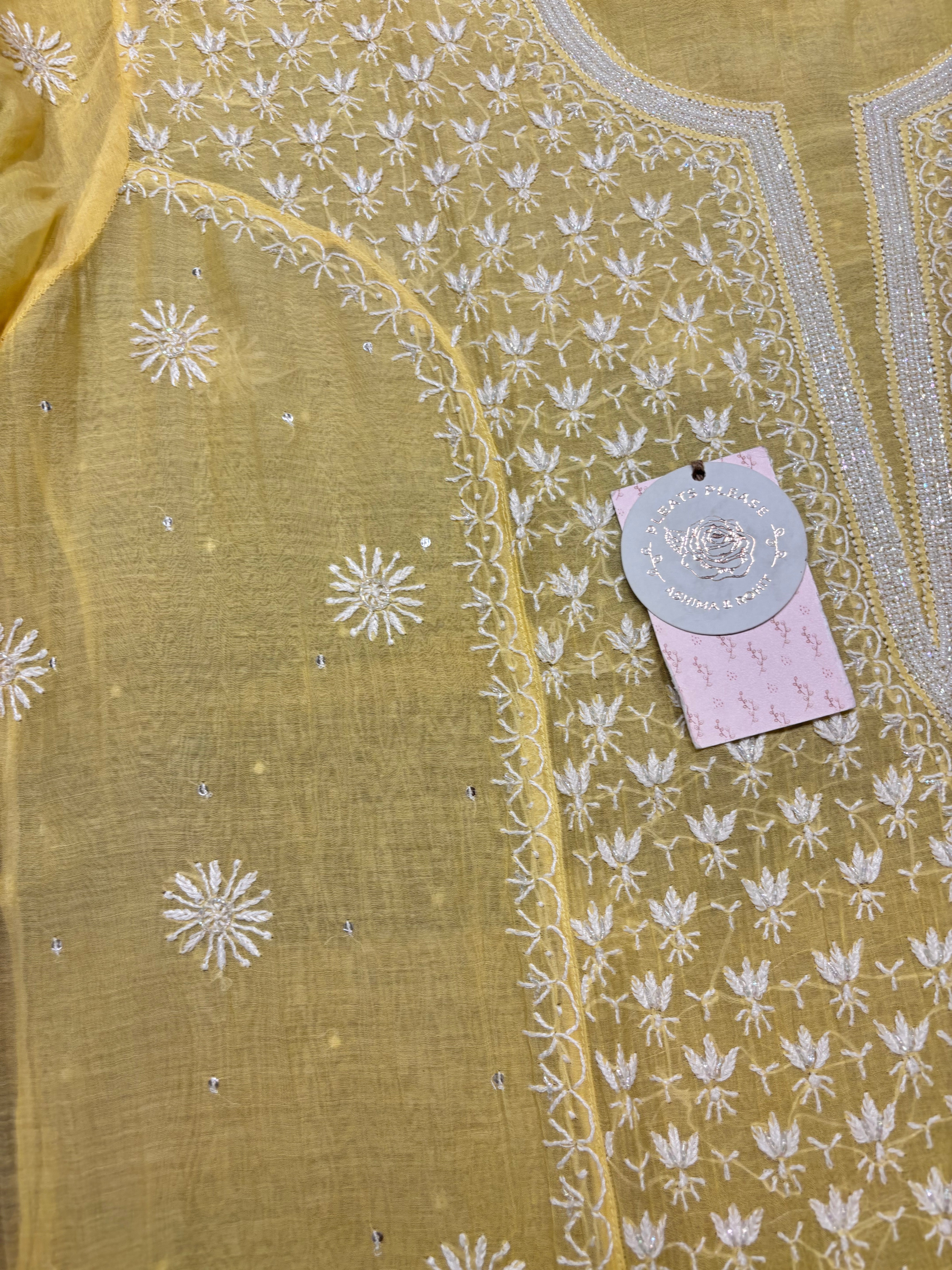 Yellow Chanderi Mul Chikankari Kurta and Dupatta Set