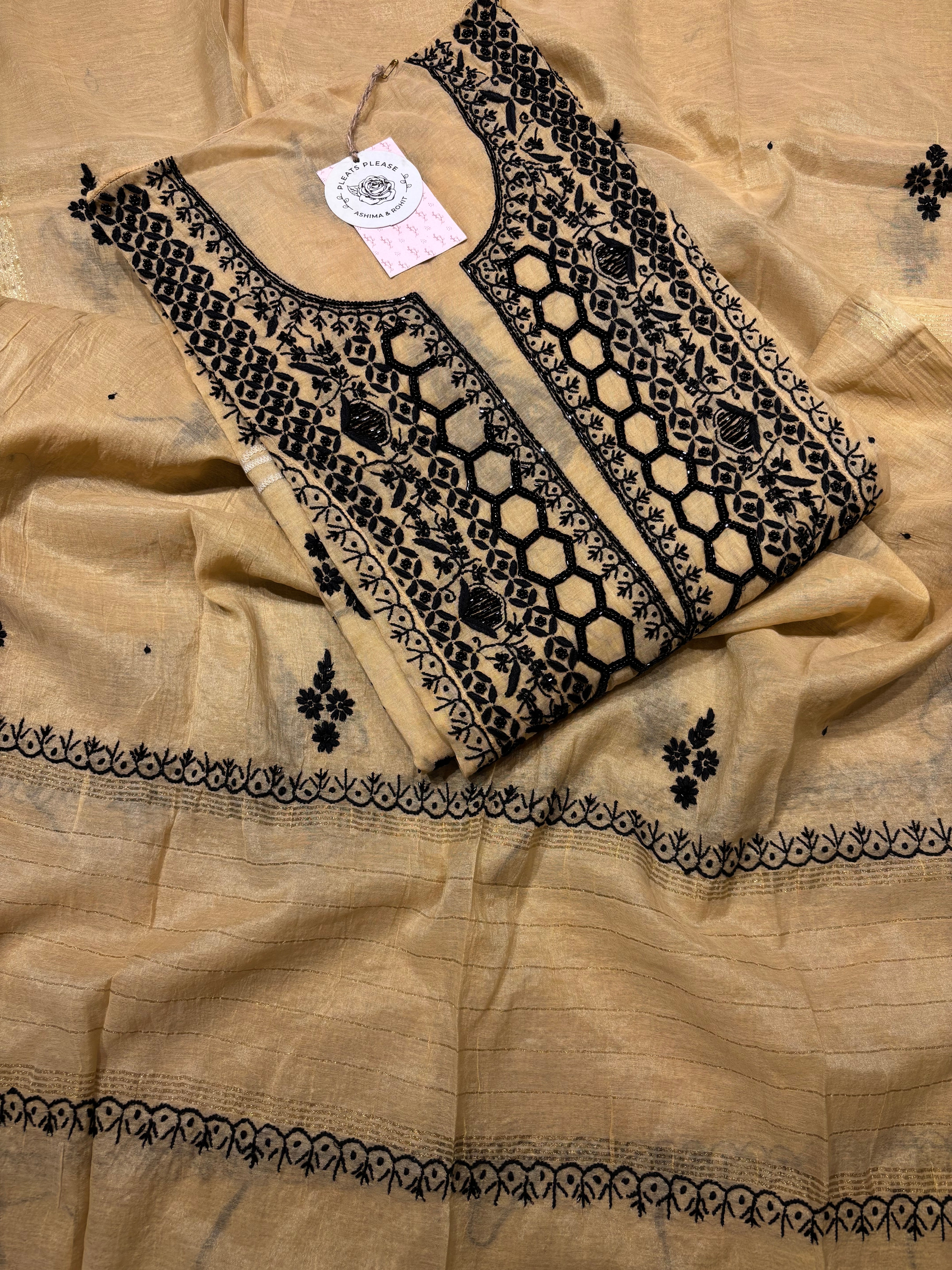 Beige Chanderi Mul Chikankari Kurta and Dupatta set