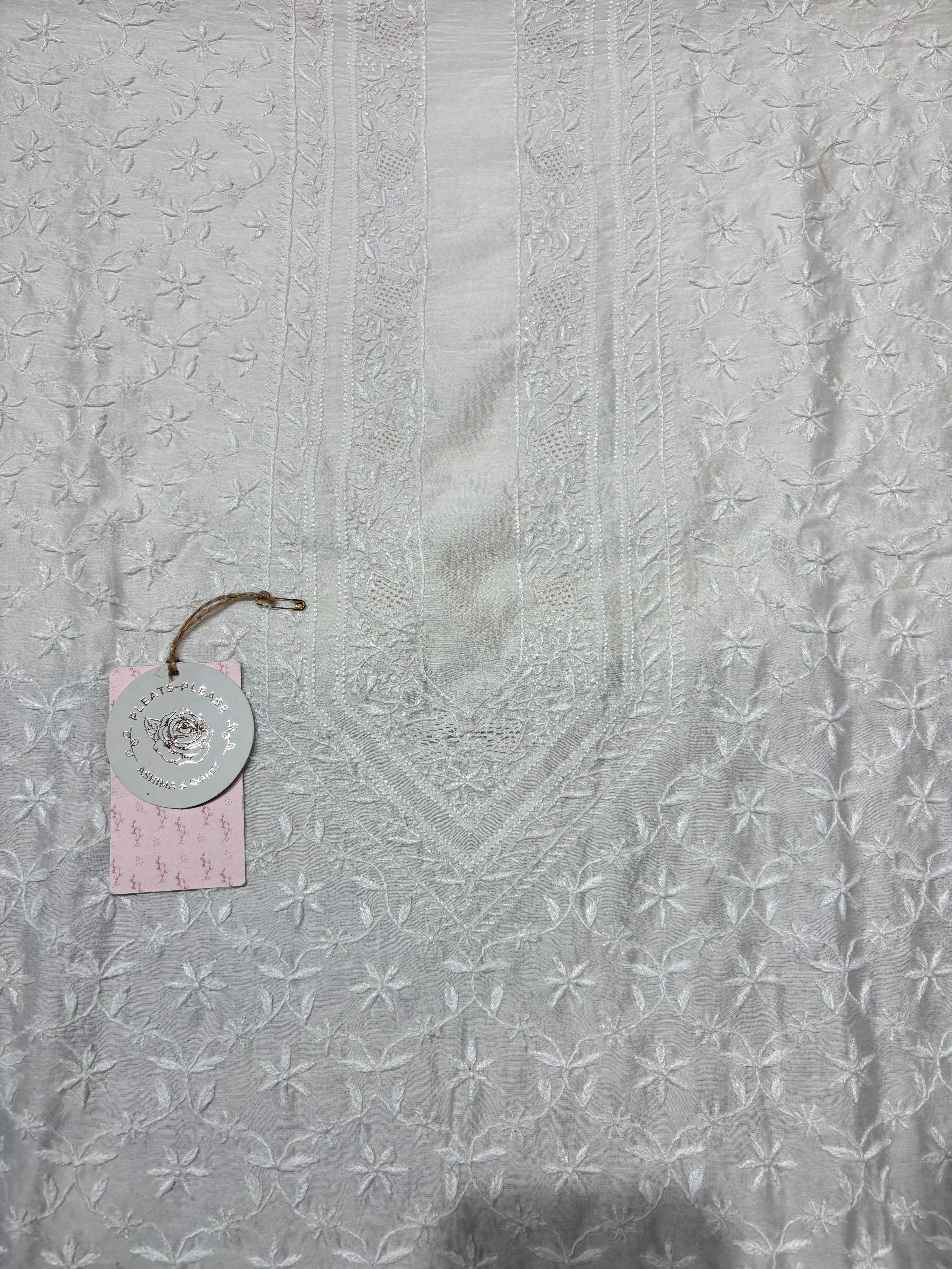 Dyeable Chanderi Silk Chikankari Men’s Kurta Fabric