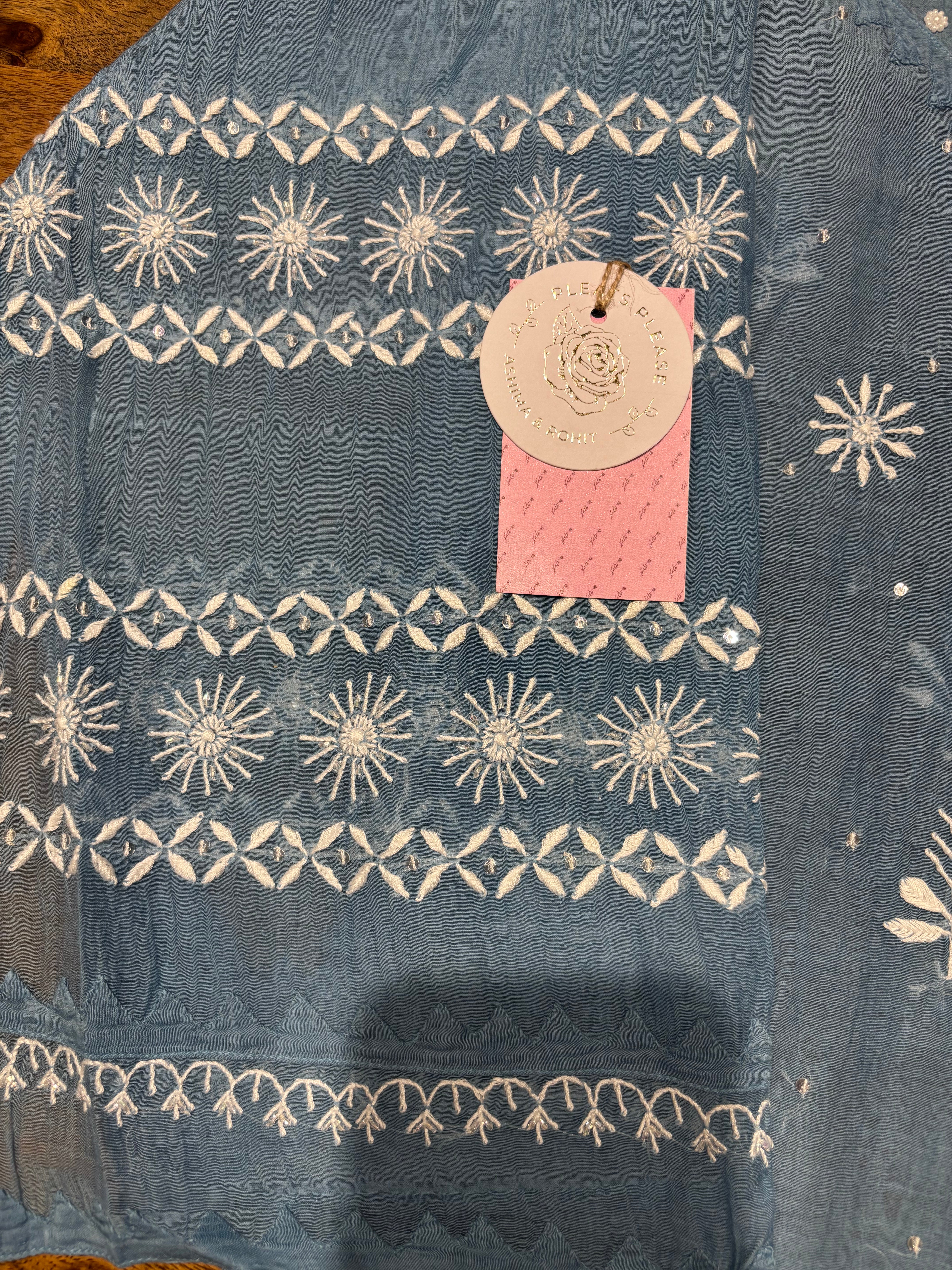 Teapot Blue Chanderi Mul Chikankari Kurta & Dupatta Set