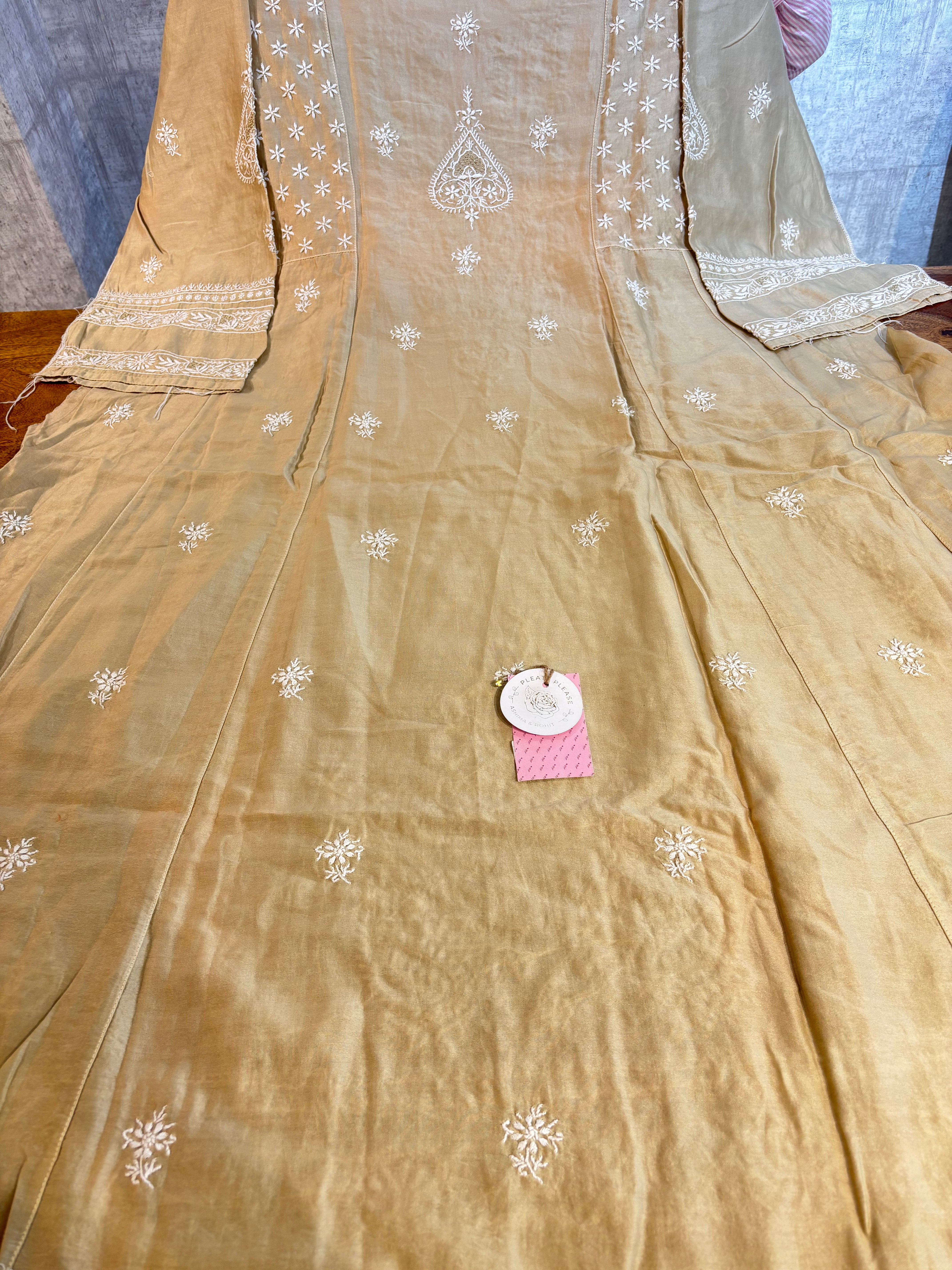 Coffee Chanderi Chikankari Anarkali & Dupatta