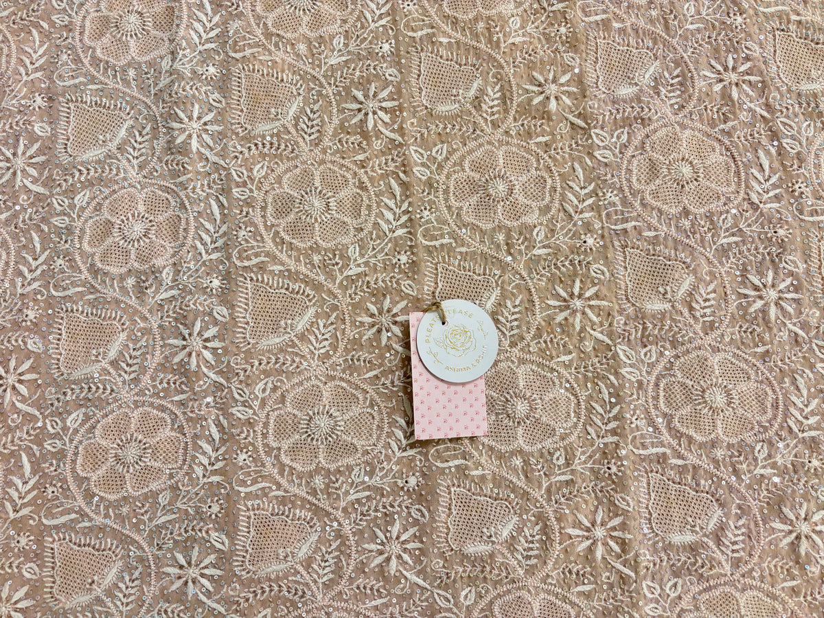 Pastel Peach Pure & Premium Georgette Chikankari Kurta & Dupatta