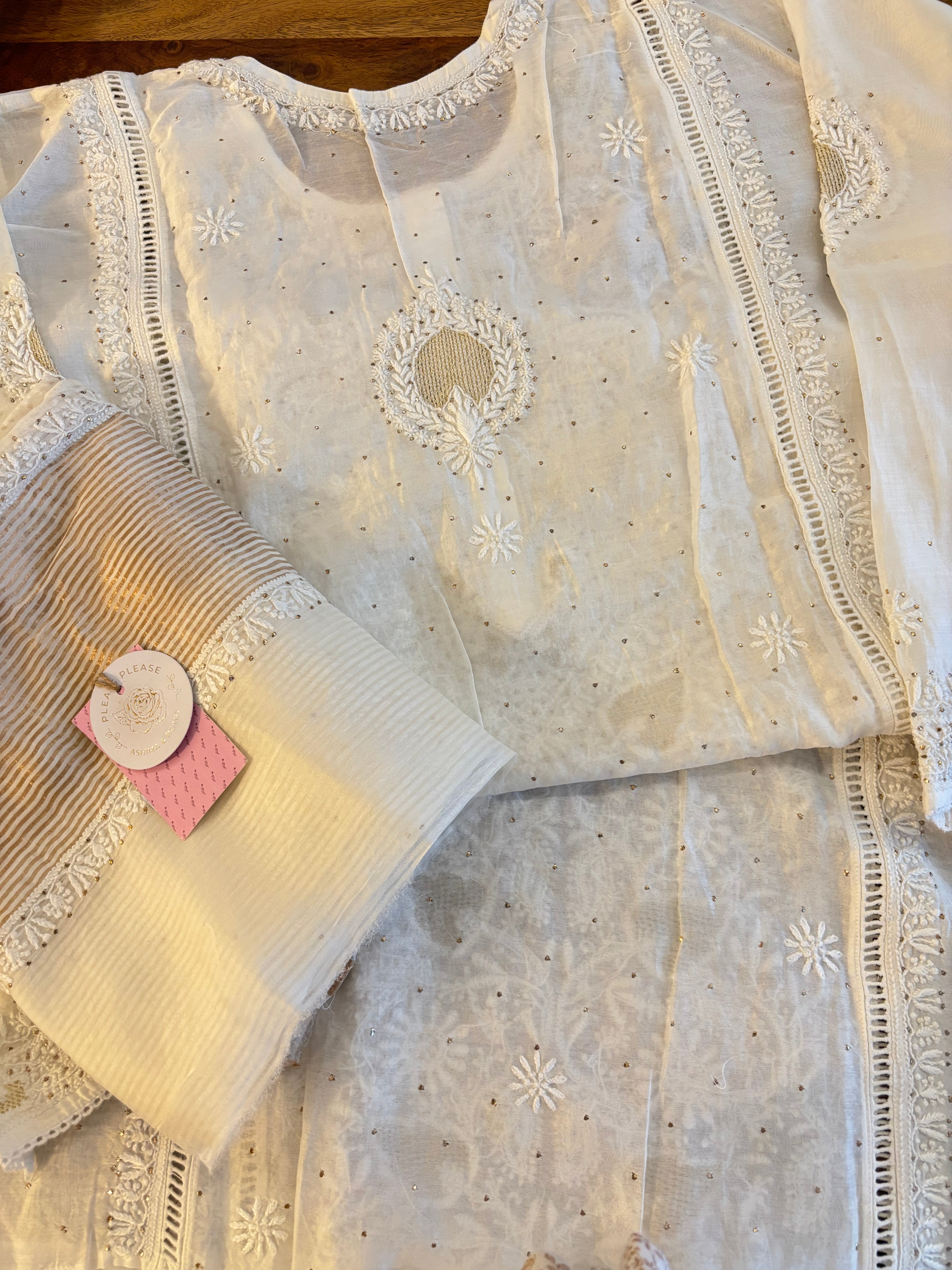 Dyeable Chanderi Chikankari Mukaish Kurta & Dupatta