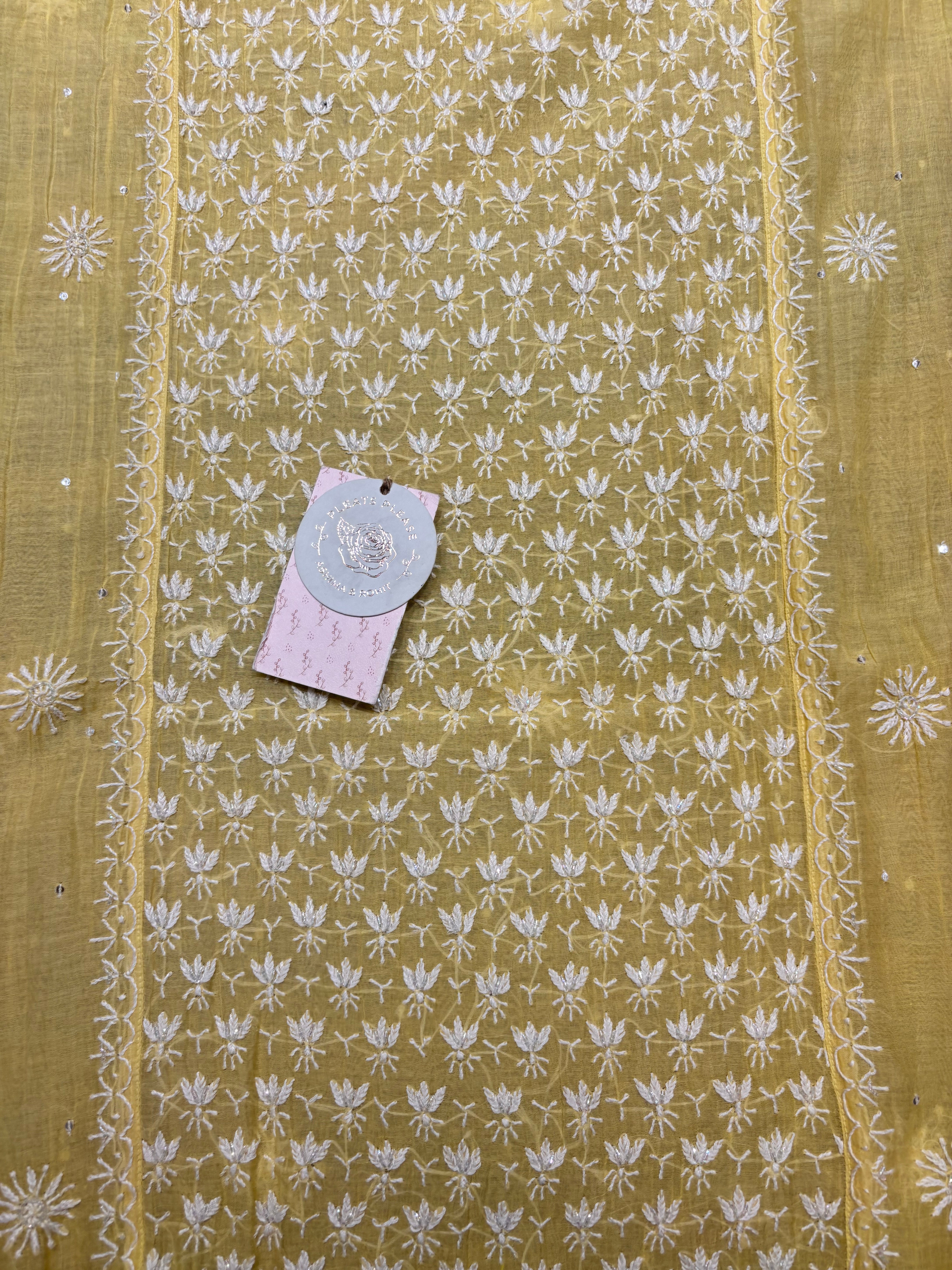 Yellow Chanderi Mul Chikankari Kurta and Dupatta Set