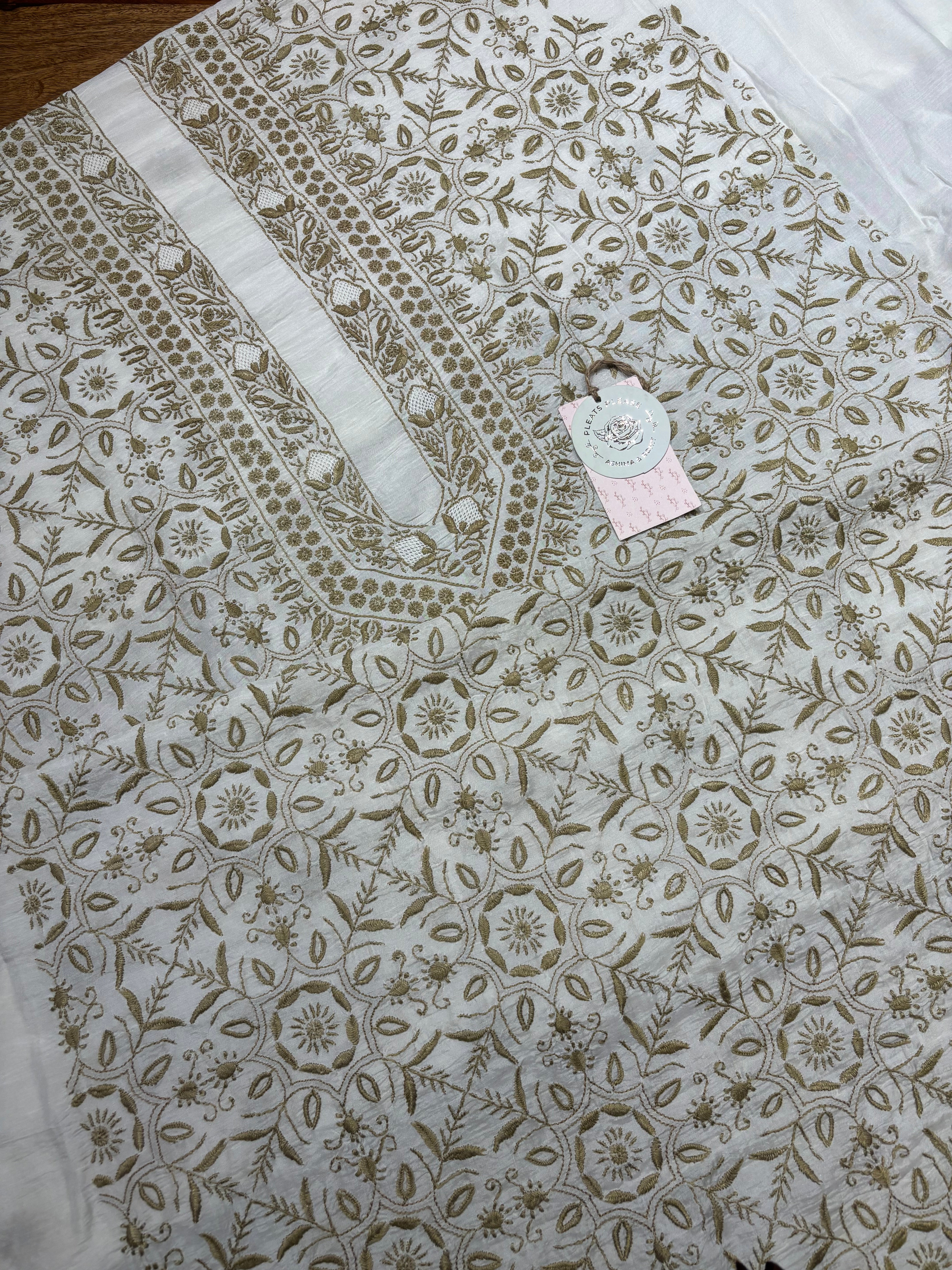 Dyeable Pure Muslin Silk Chikankari Men’s Kurta Fabric