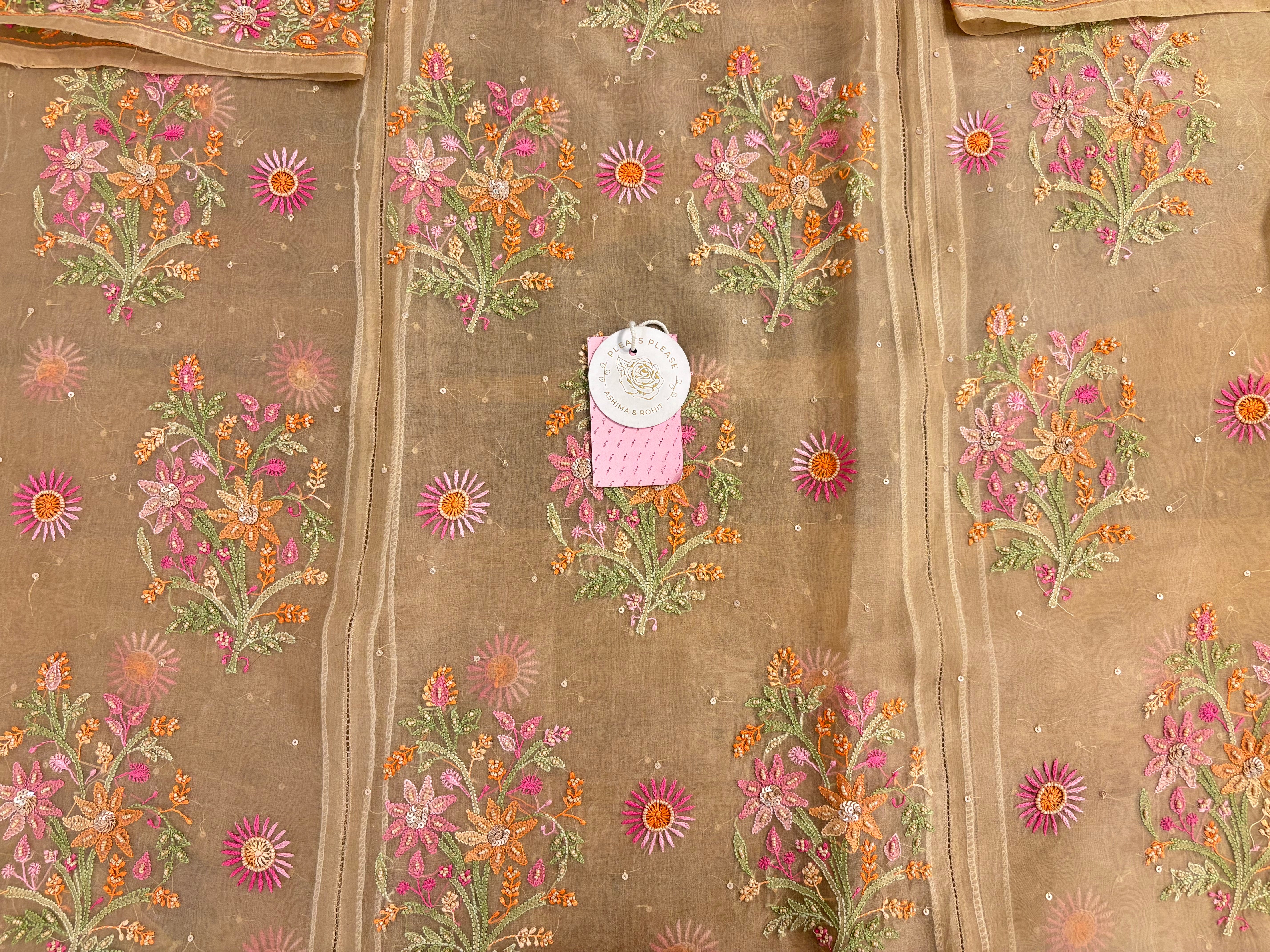 Muddy Gold Pure Organza Silk Chikankari Kurta & Dupatta