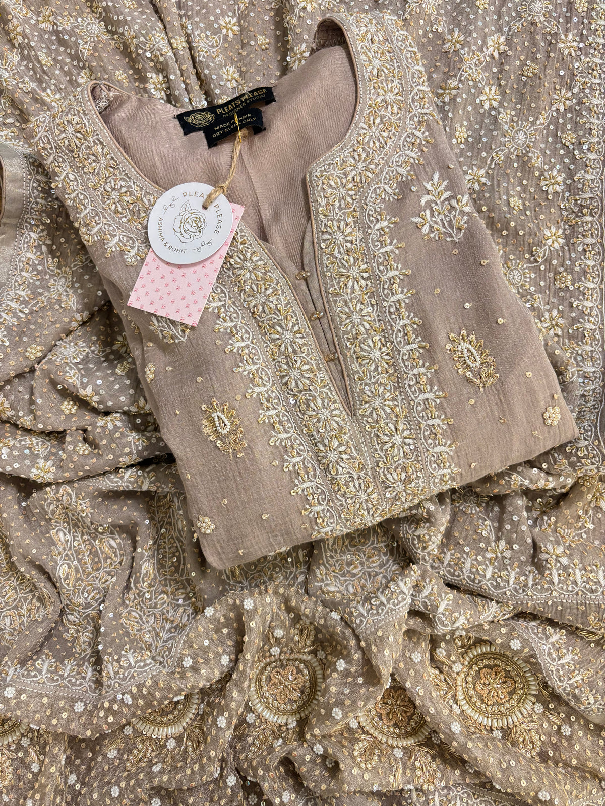 Taupe-Brown Pure & Premium Tissue Chikankari Kurta & Dupatta