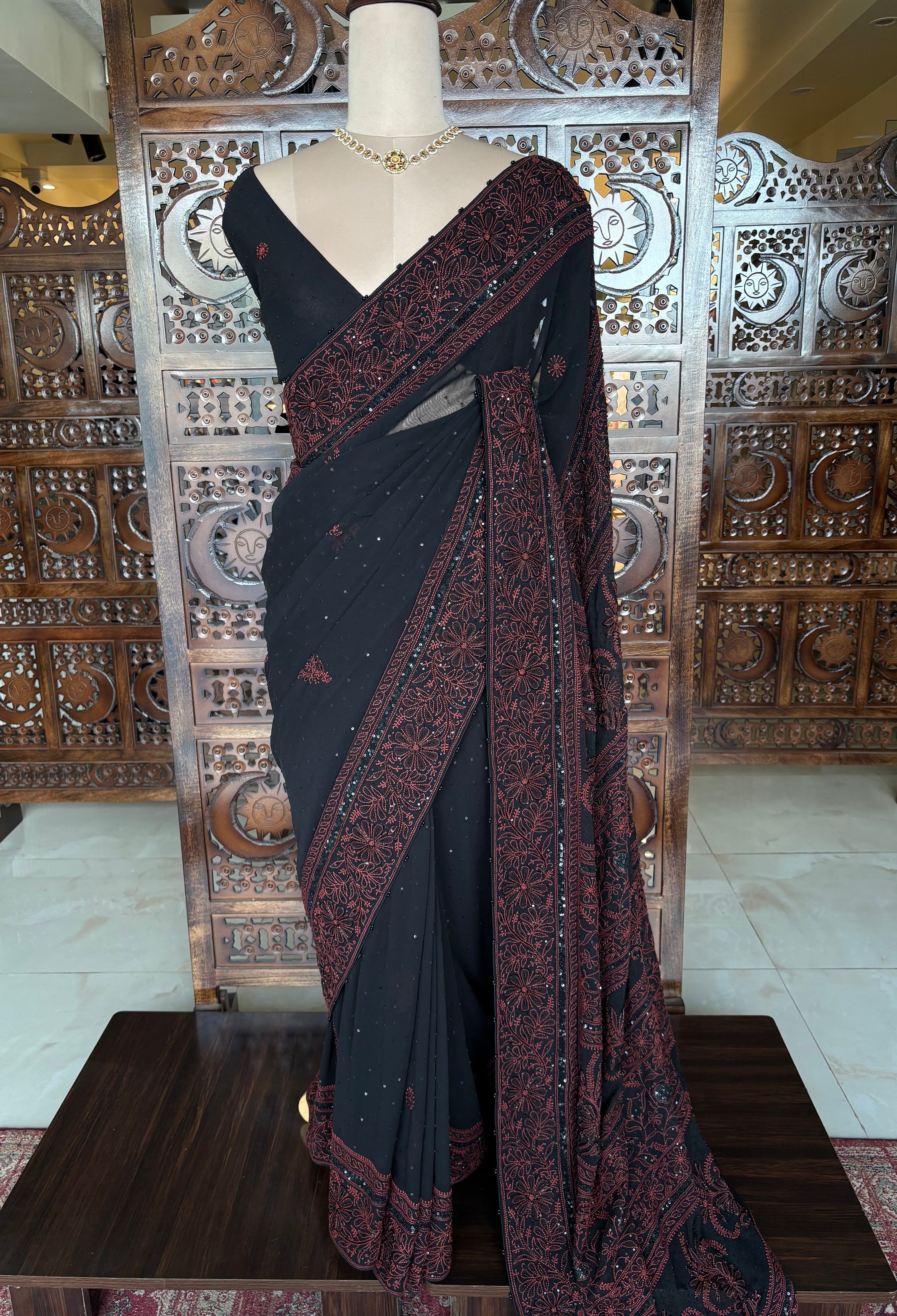 Black Pure & Premium Georgette Chikankari Saree