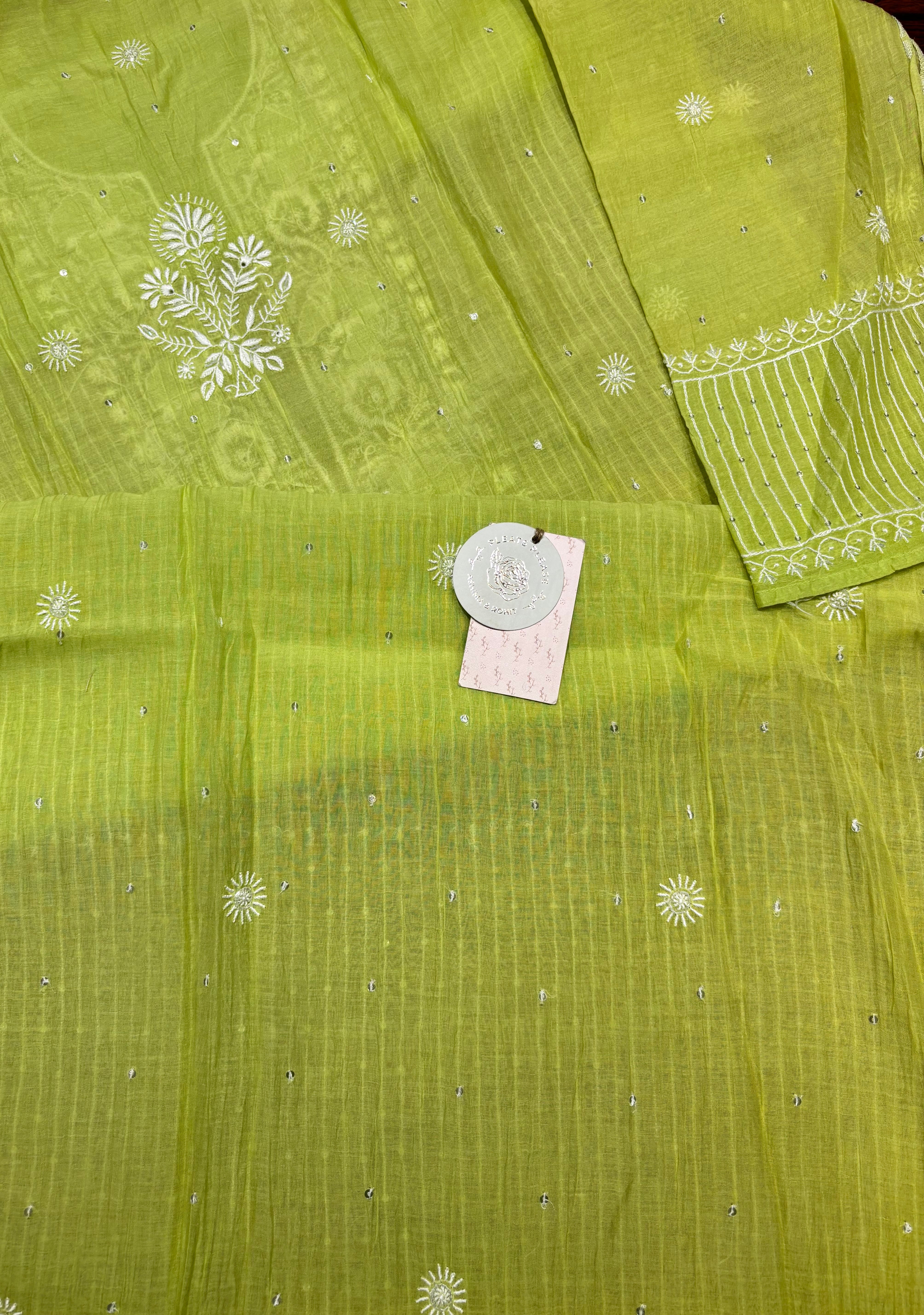 Green Chanderi Mul Chikankari Kurta and Dupatta set