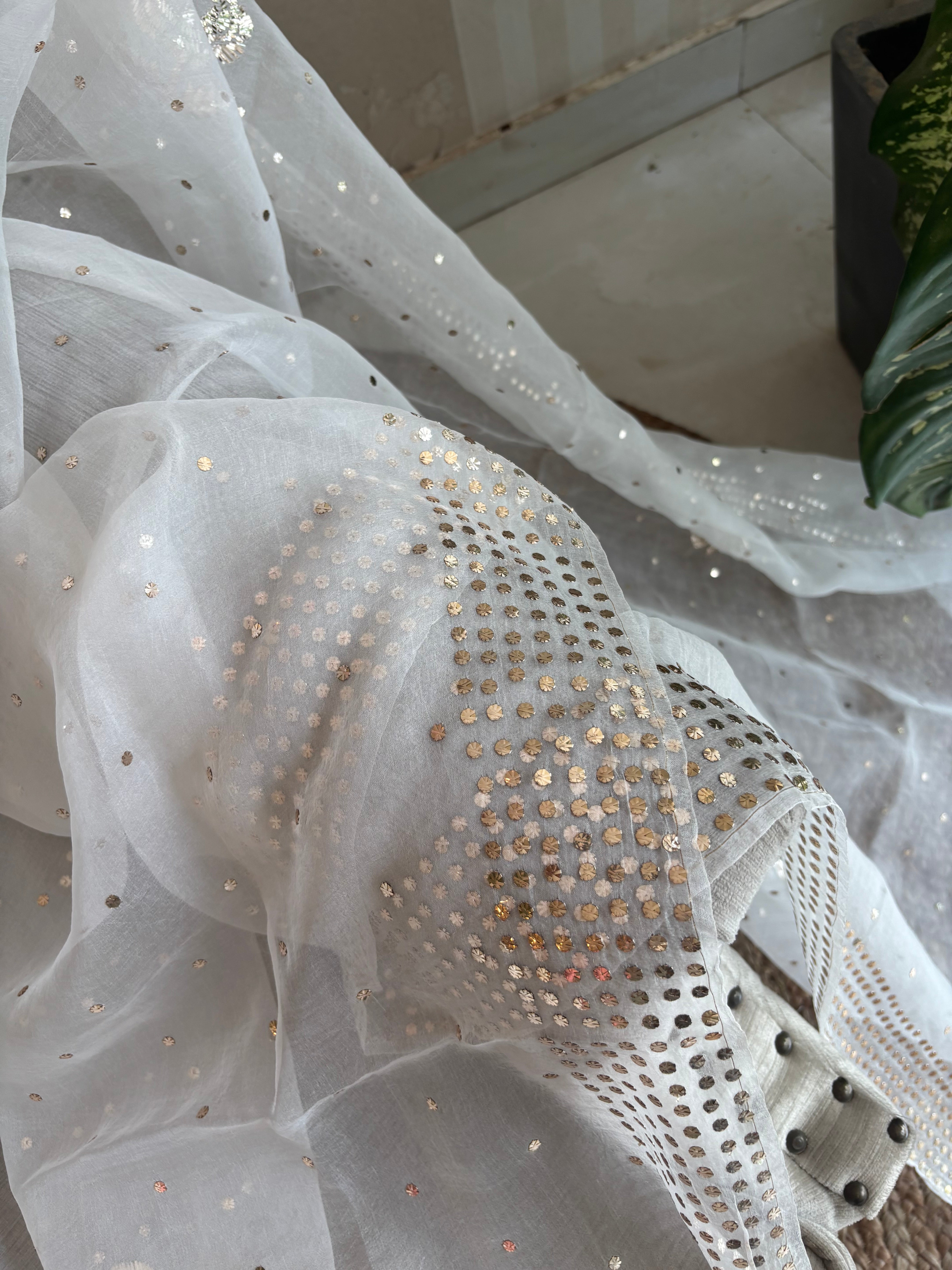 Dyeable Pure Organza Mukaish Saree and Blouse