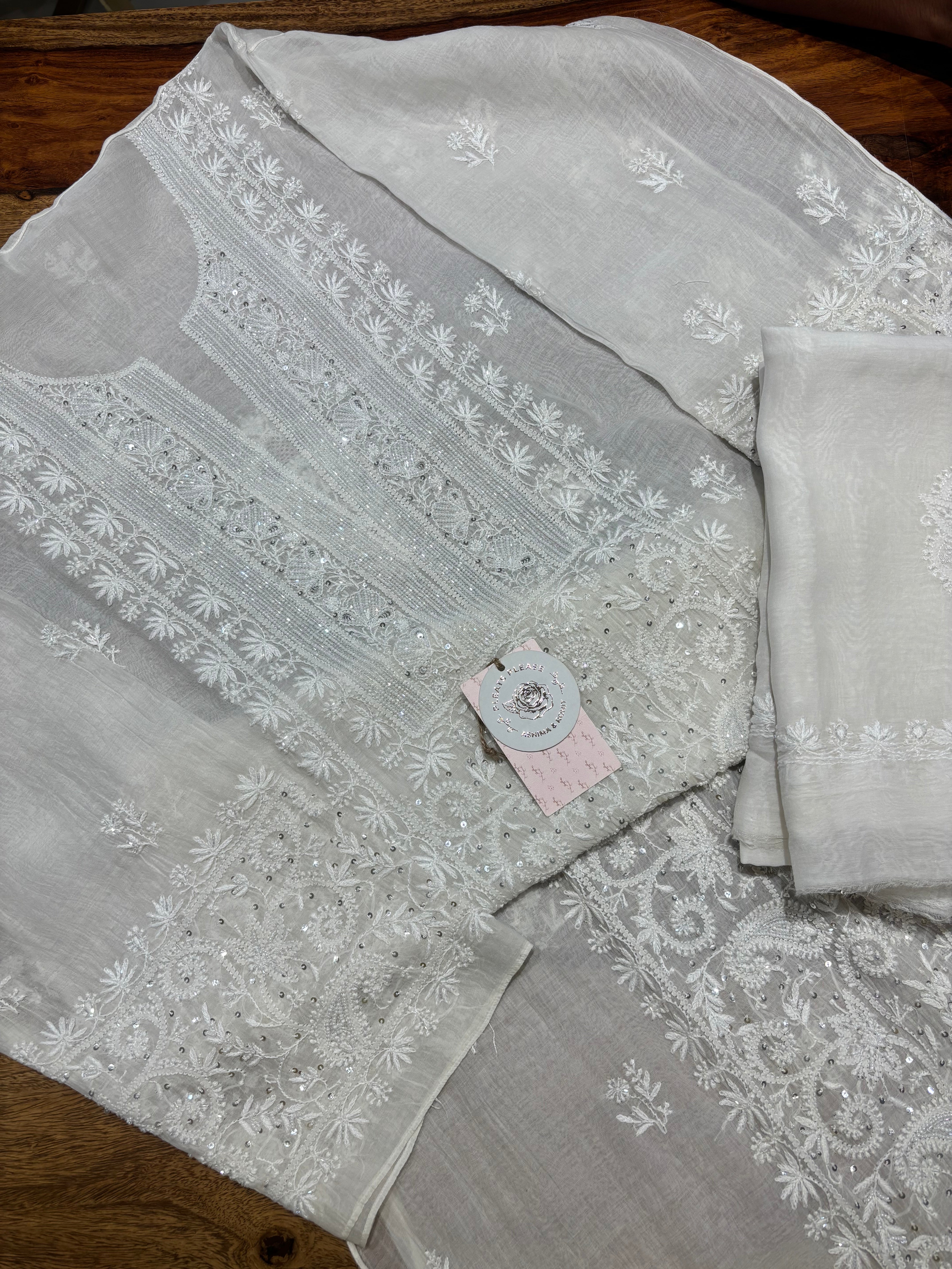 Dyeable Chanderi Mul Chikankari Kurta & Dupatta Set