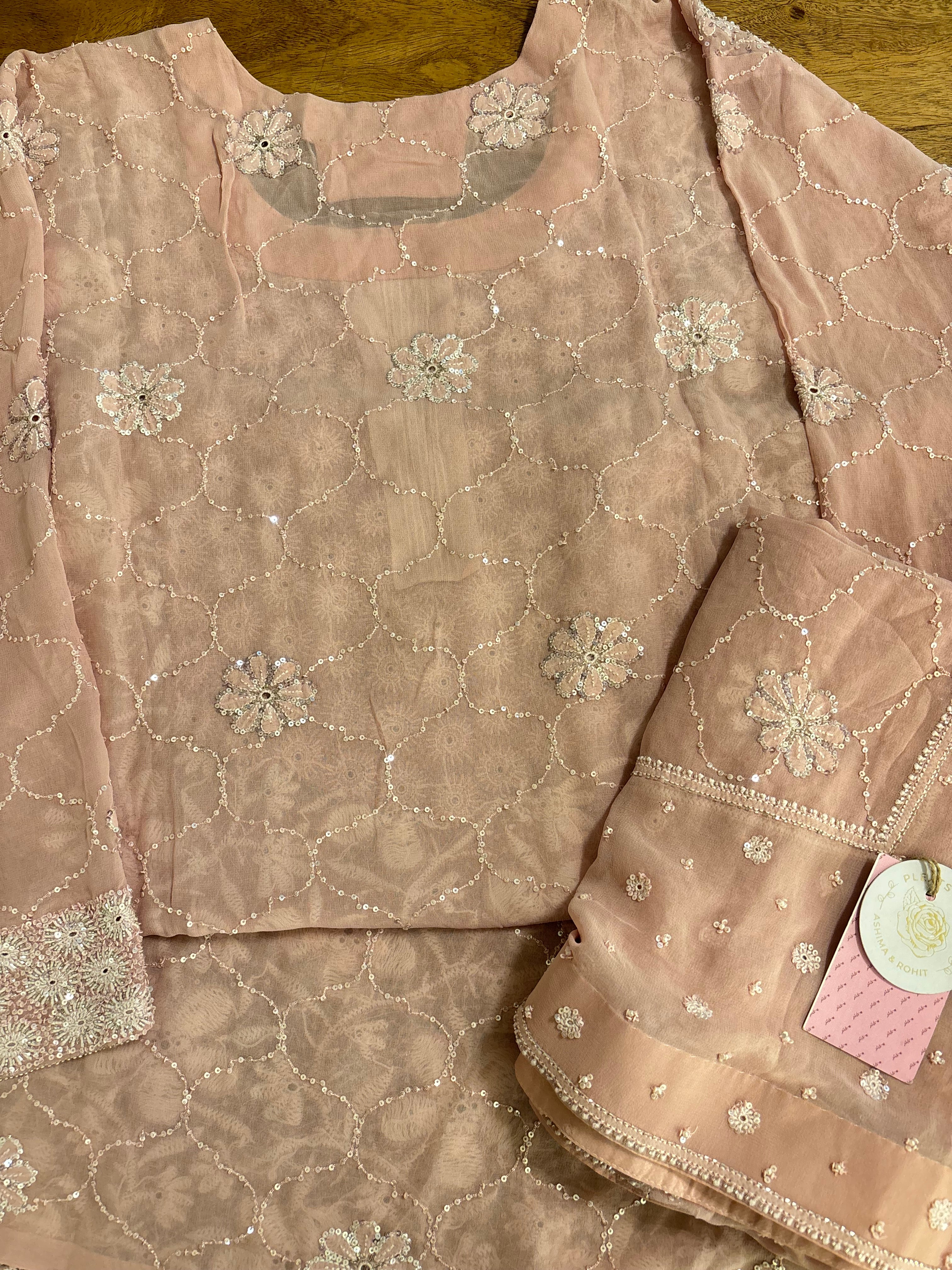 Pastel Peach Pure & Premium Georgette Chikankari Kurta & Dupatta