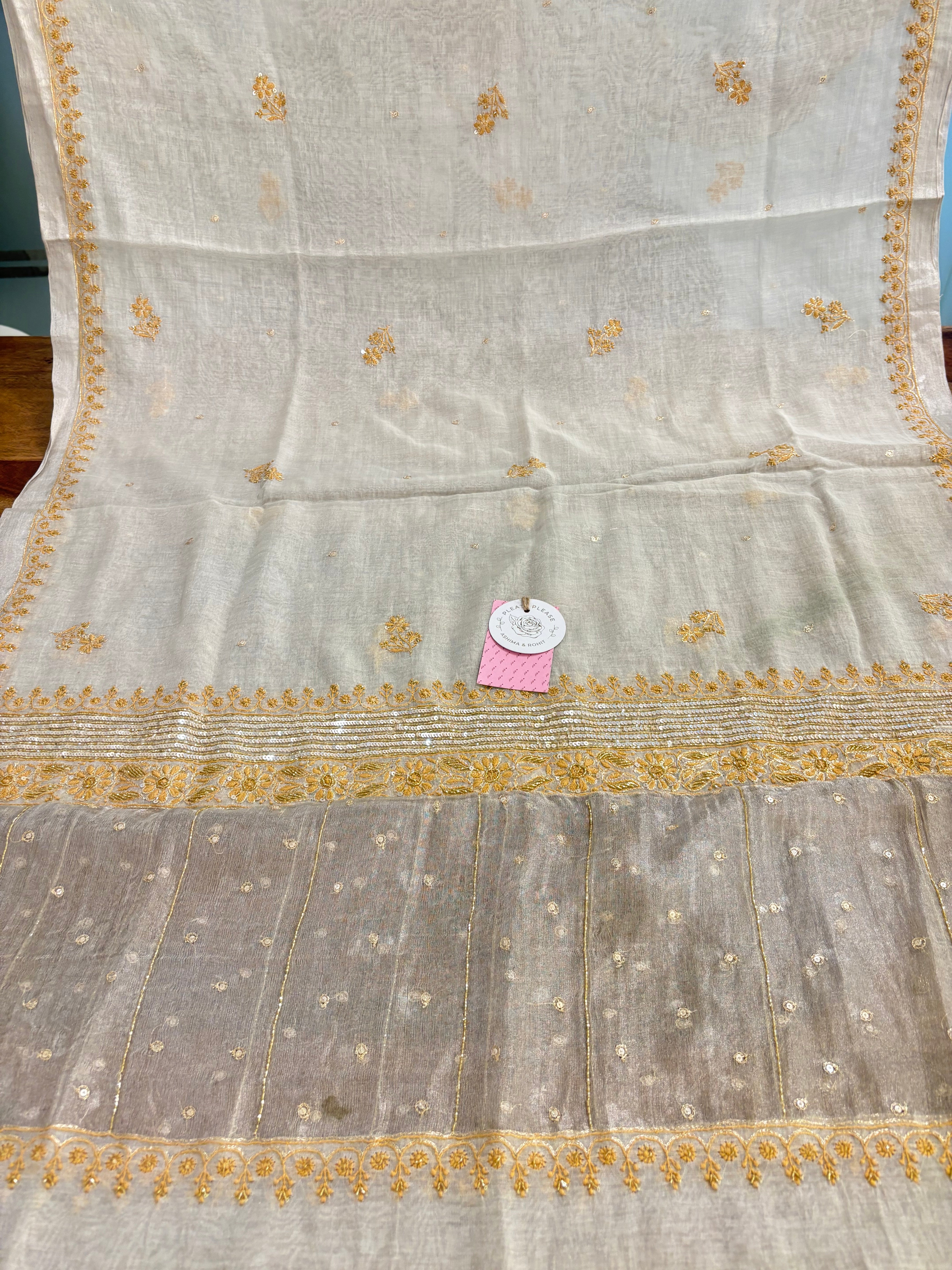 Dyeable Pure & Premium Tissue Ivory Silver Chikankari Anarkali & Dupatta