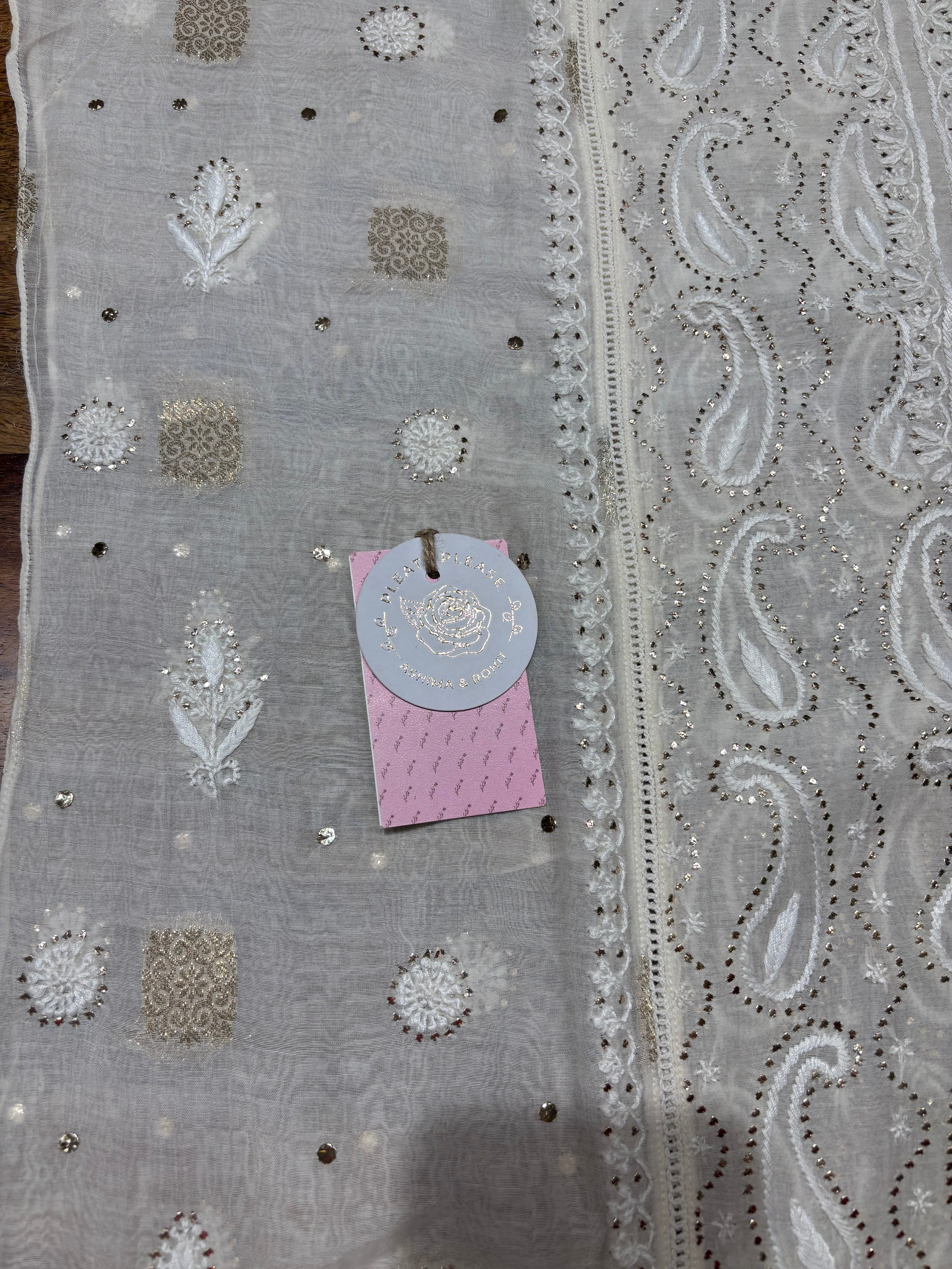 Dyeable Chanderi Mul Chikankari & Mukaish Kurta & Dupatta Set