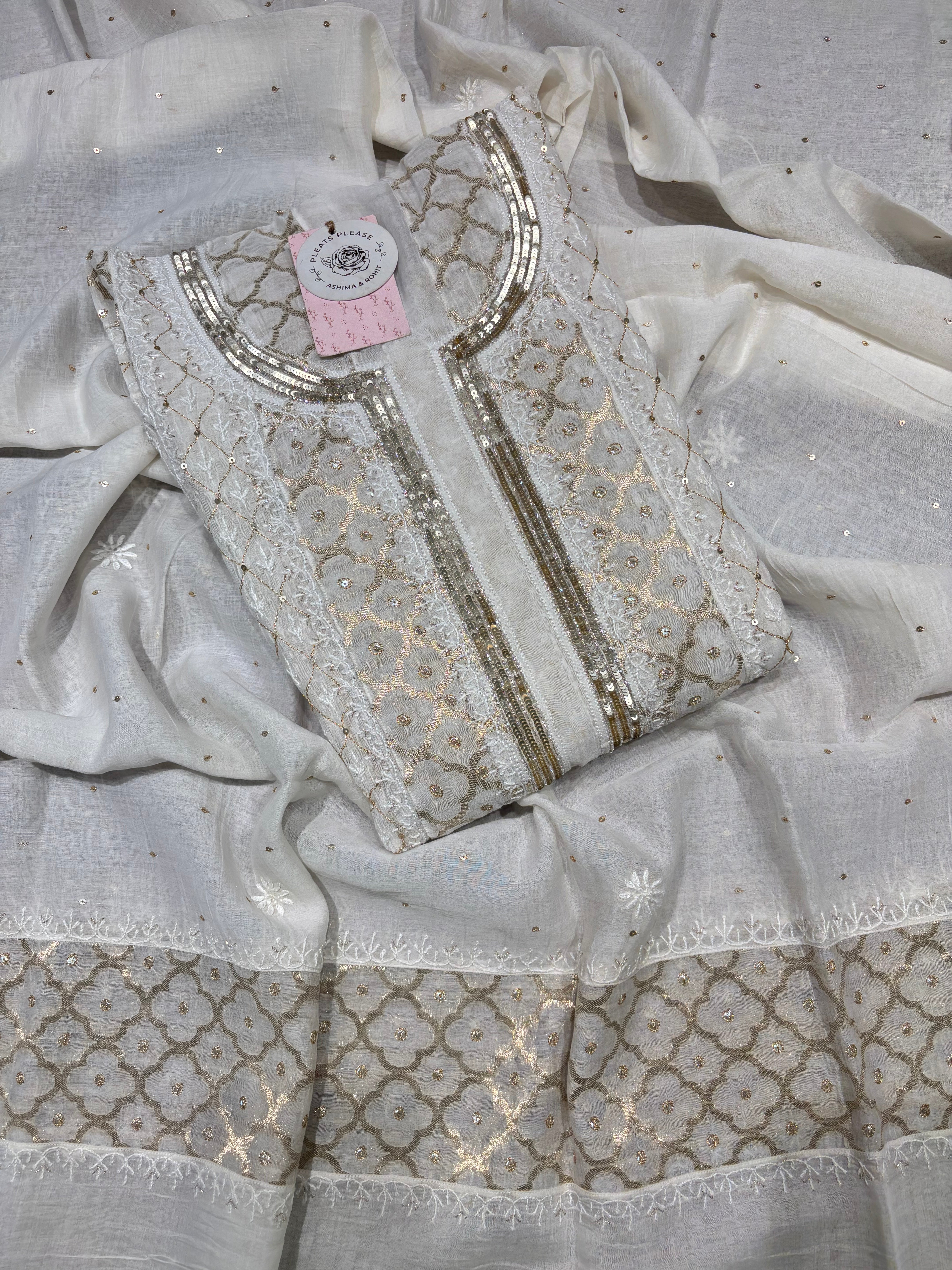 Dyeable Chanderi Silk Chikankari Anarkali & Dupatta Set