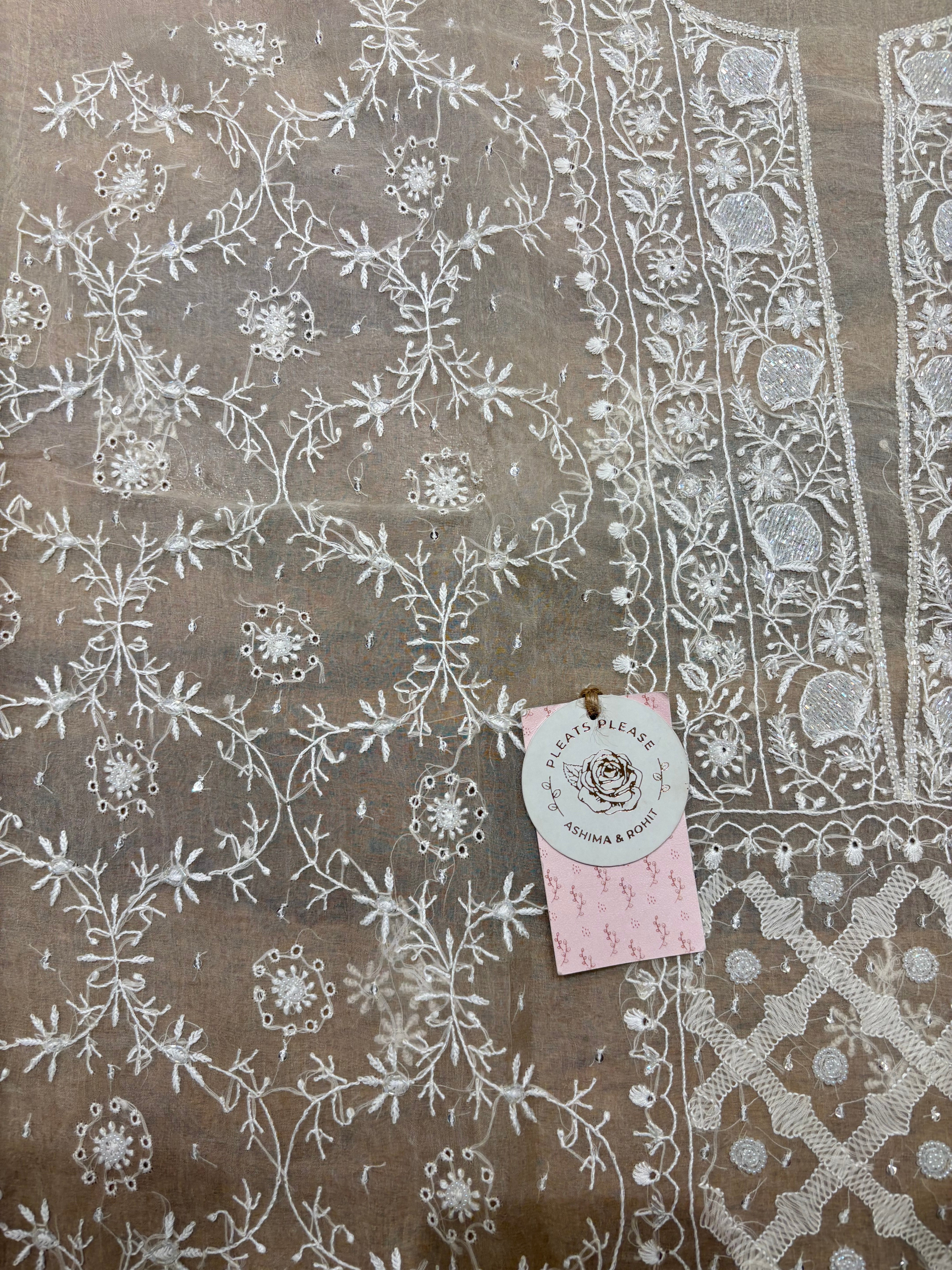 brown Ombré Organza Chikankari Kurta & Dupatta Fabric