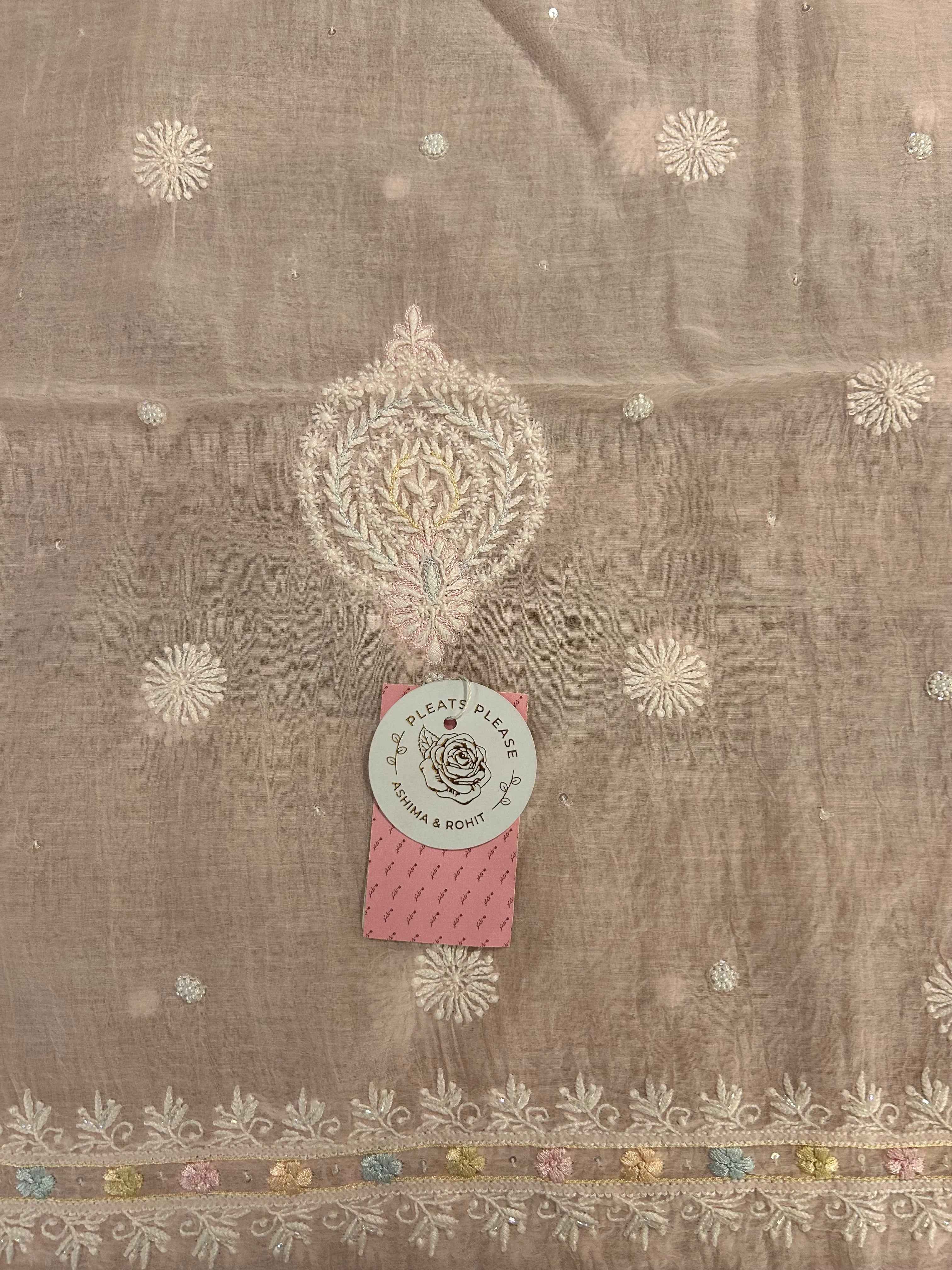Baby Pink Chanderi Mul Parsi Gara Chikankari Kurta & Dupatta
