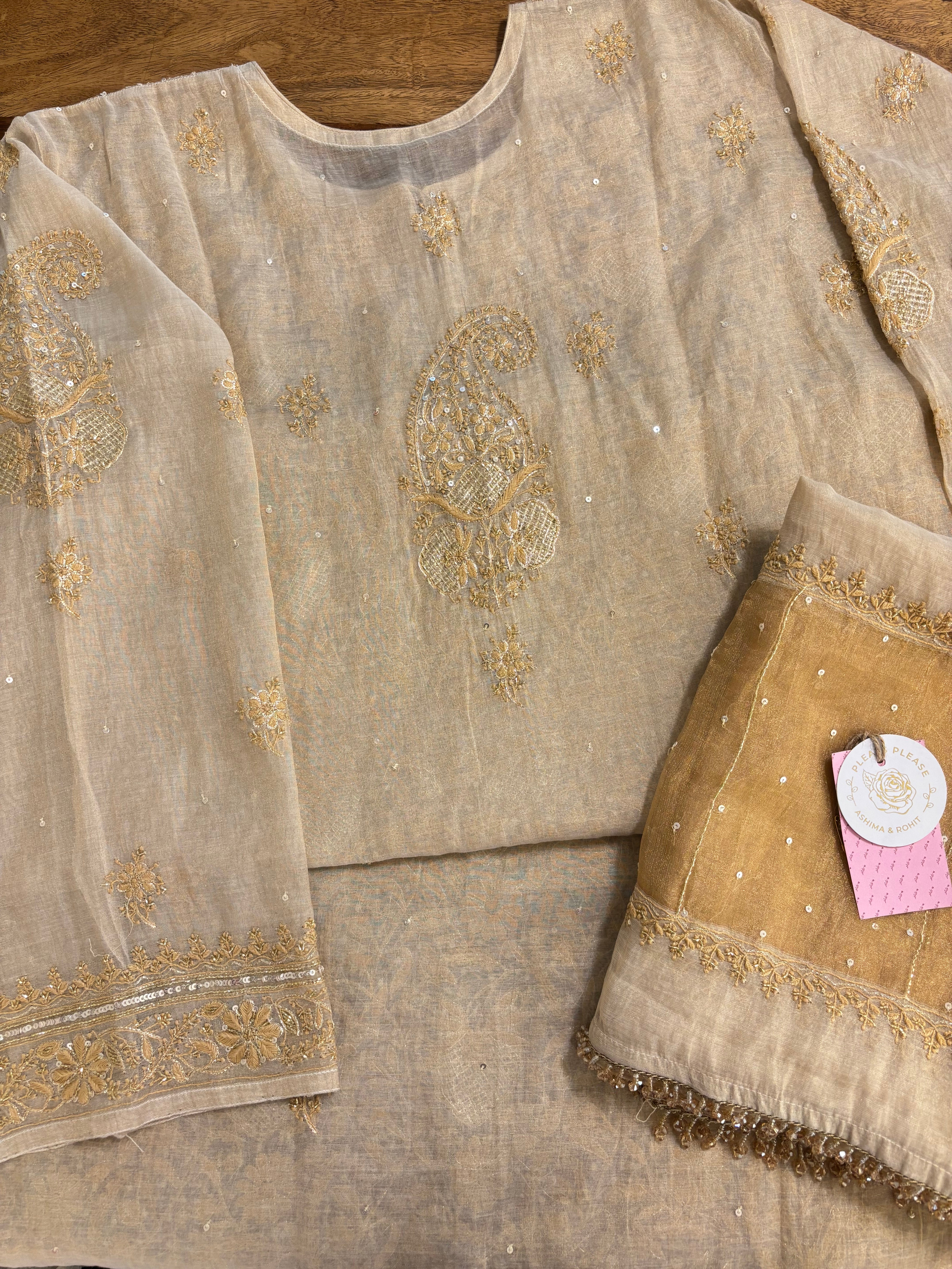 Dyeable Pure & Premium Tissue Heavy Jaal Chikankari Kurta & Dupatta
