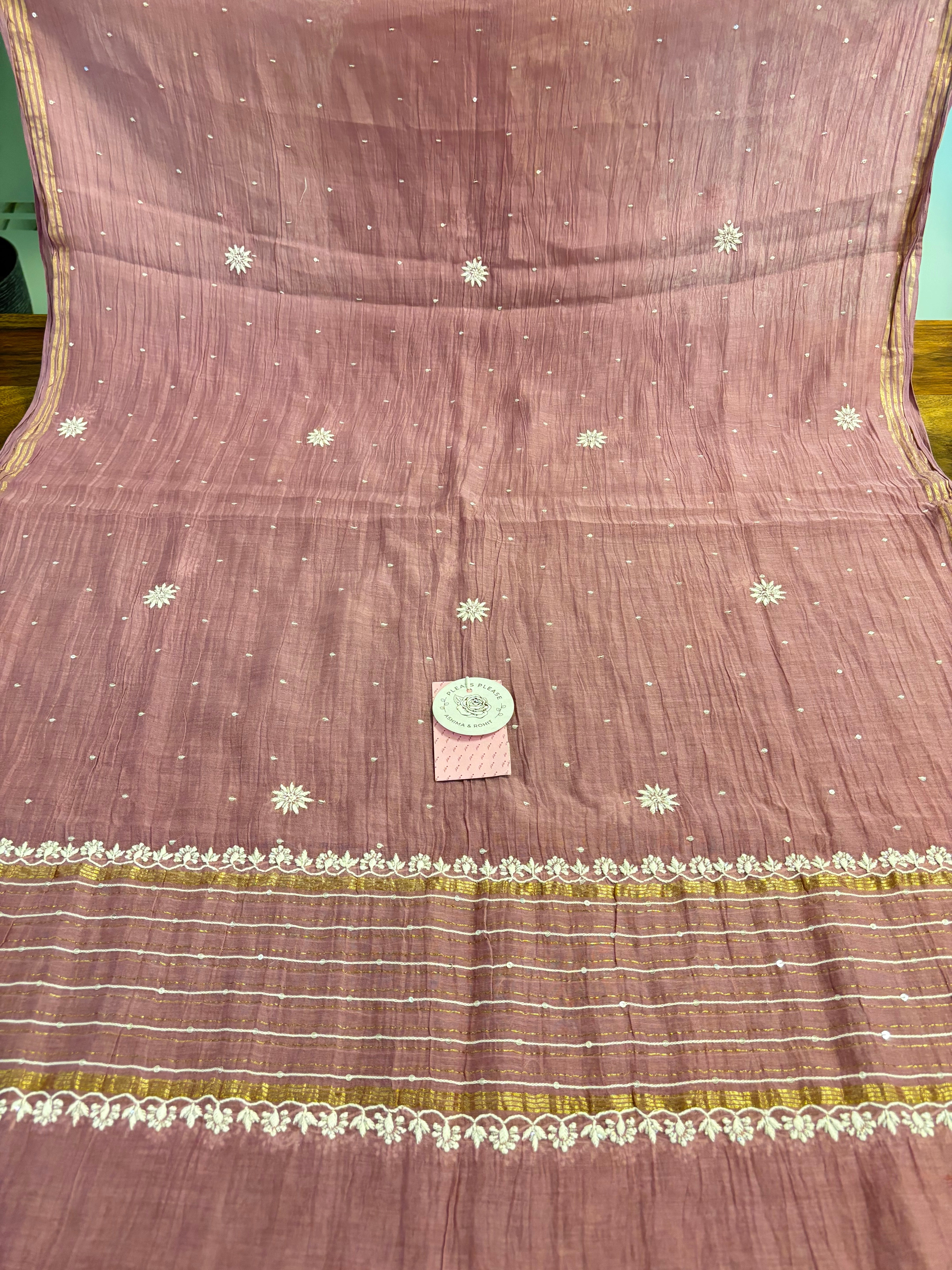 Mauve Plum Chanderi Banarasi Silk Chikankari Kurta & Dupatta