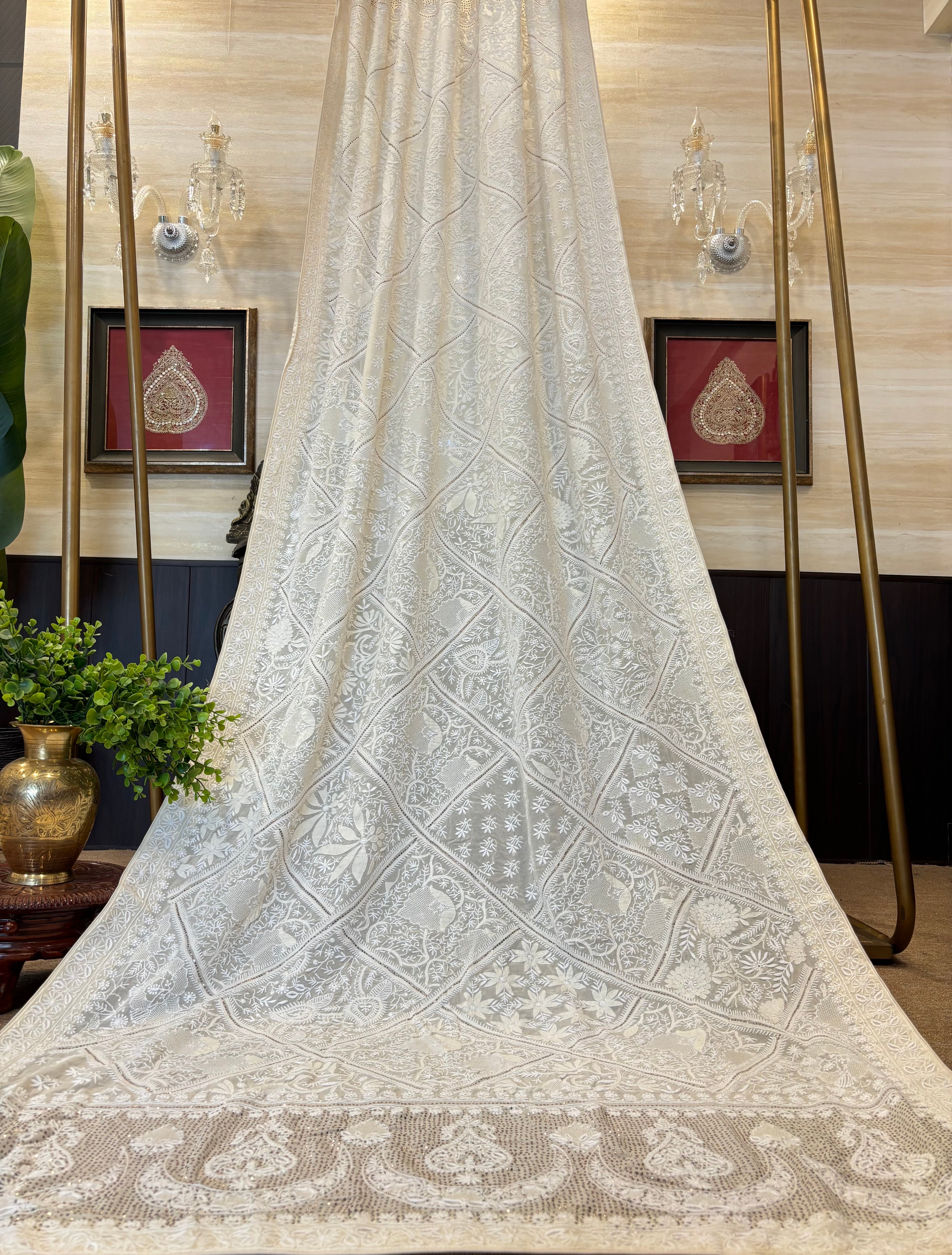 Dyeable Pure & Premium Georgette Chikankari Mukaish Dupatta