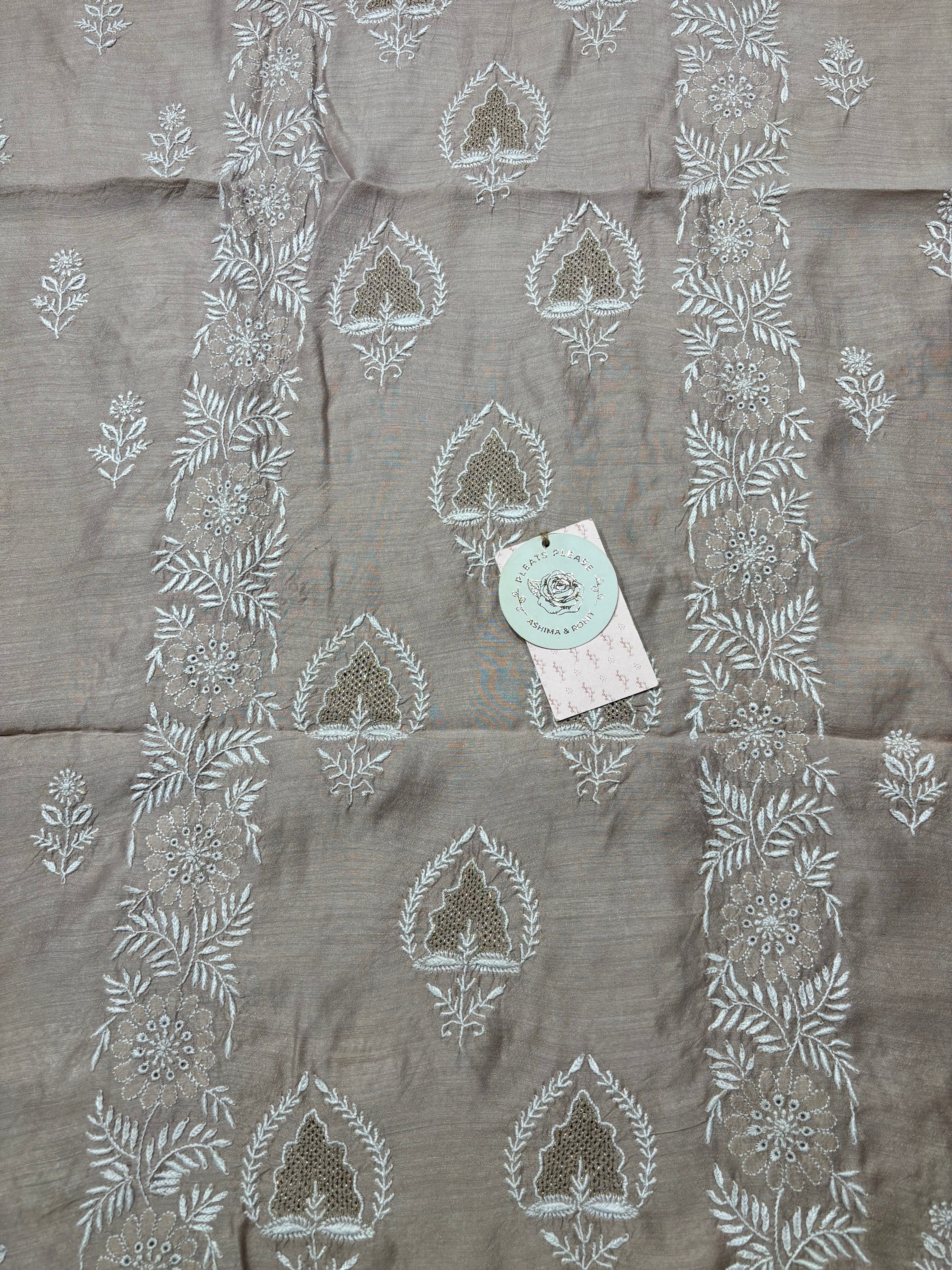 Dusty Mauve Monga Silk Chikankari Kurta And Dupatta Fabric