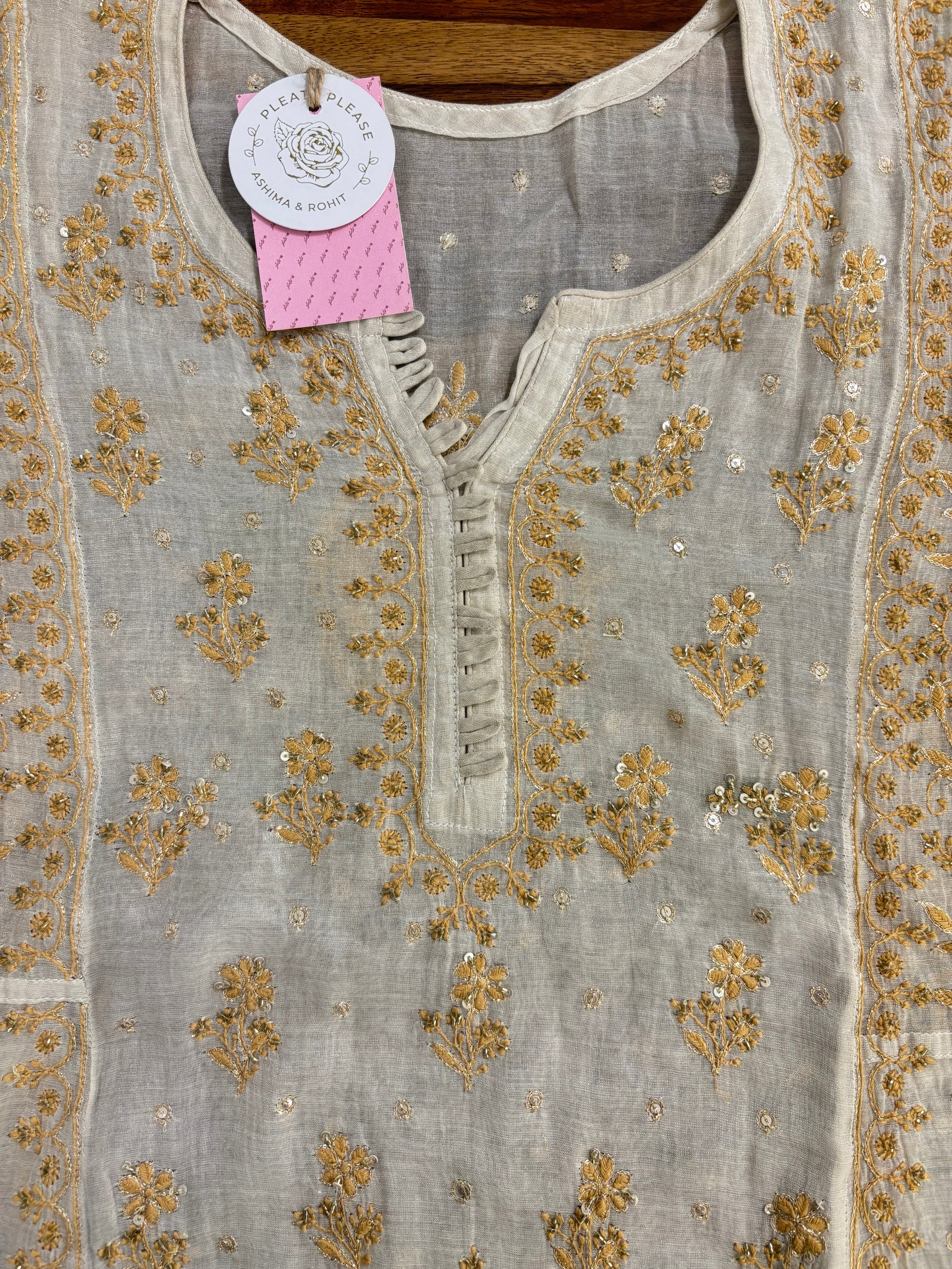 Dyeable Pure & Premium Tissue Ivory Silver Chikankari Anarkali & Dupatta