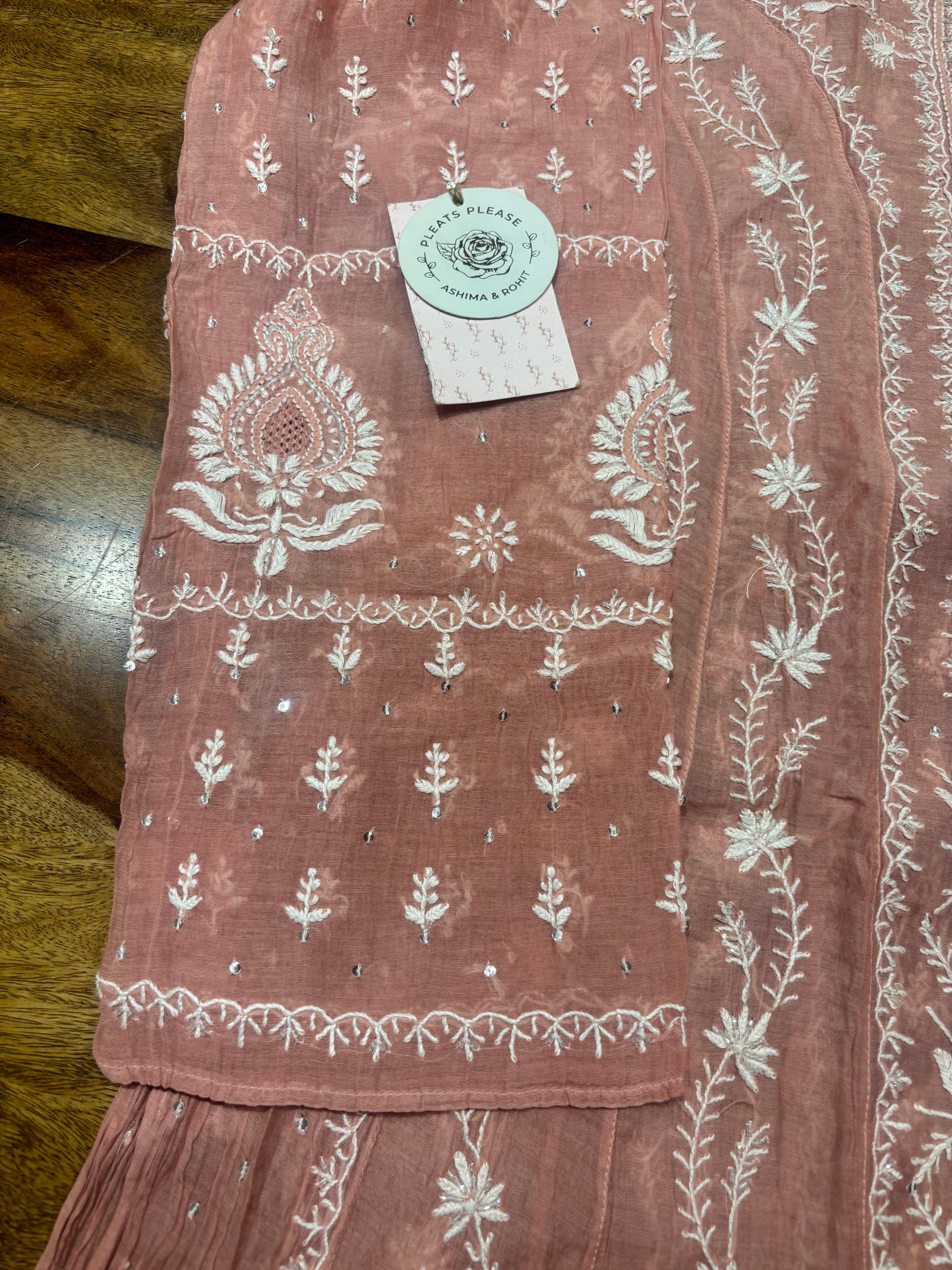 Rosegold Chanderi Mul Chikankari Anarkali & Dupatta Set