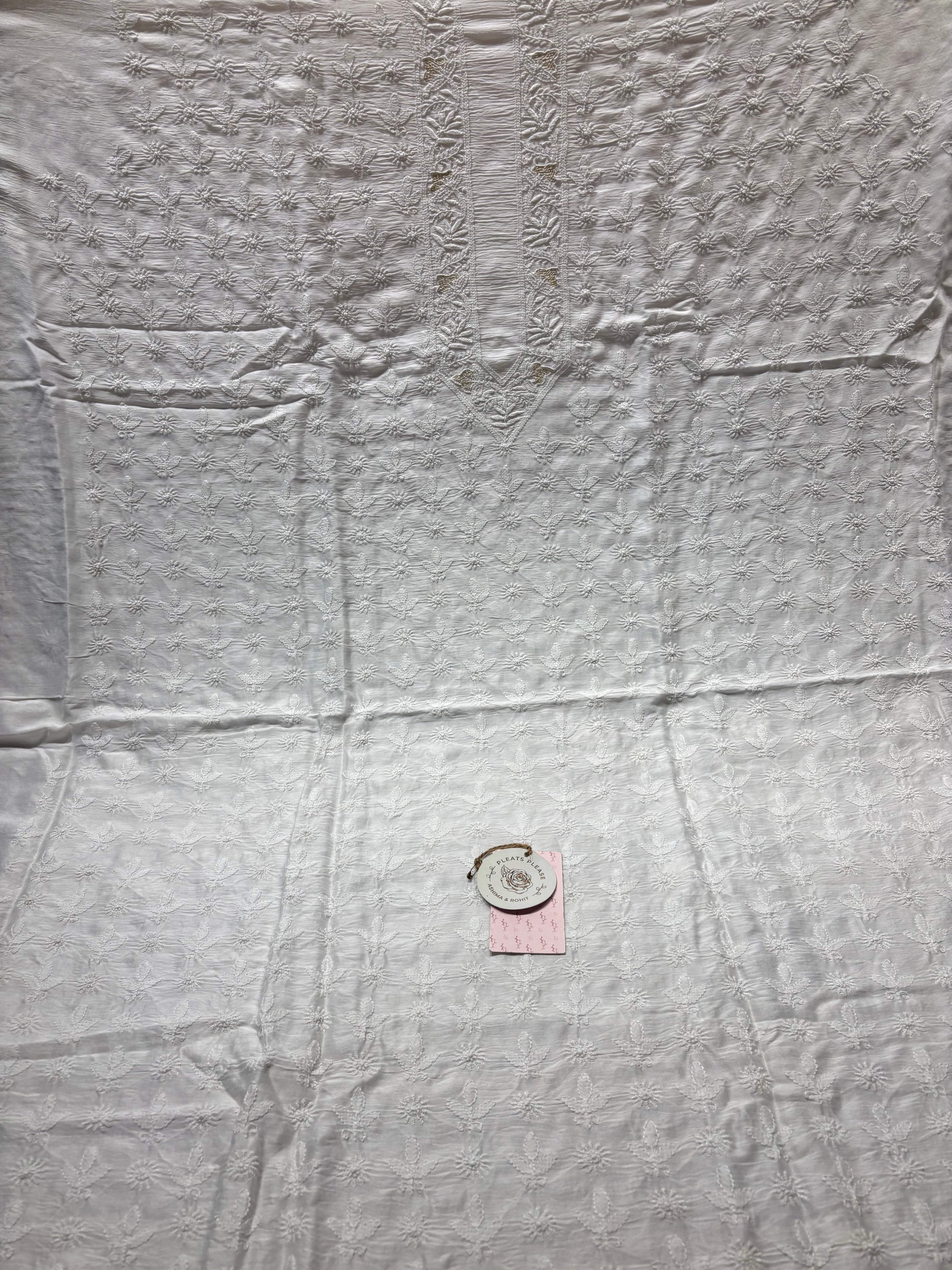 Dyeable Chanderi Silk Chikankari Men’s  Kurta Fabric