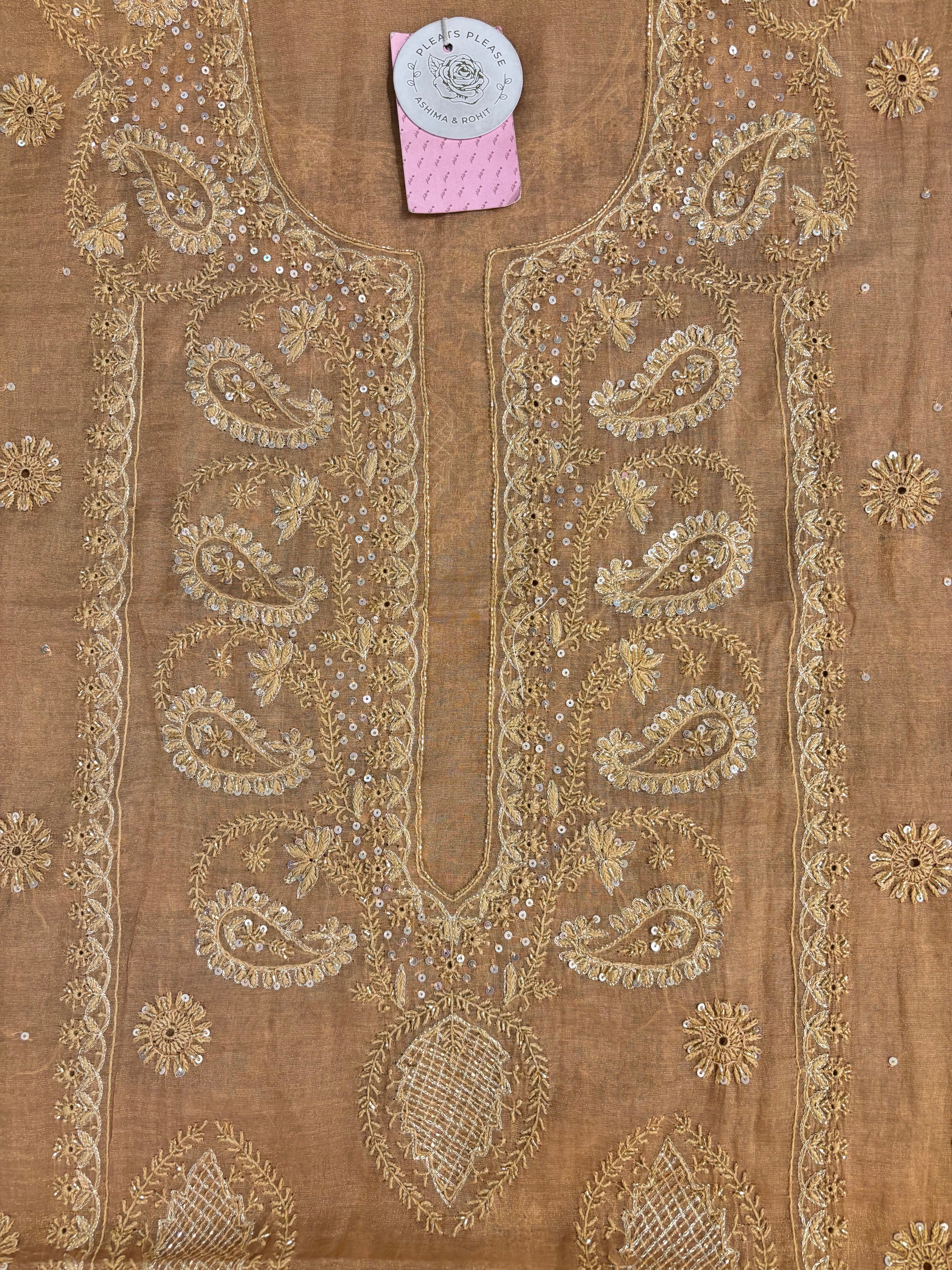 Golden Honey Pure & Premium Tissue Chikankari Kurta & Dupatta