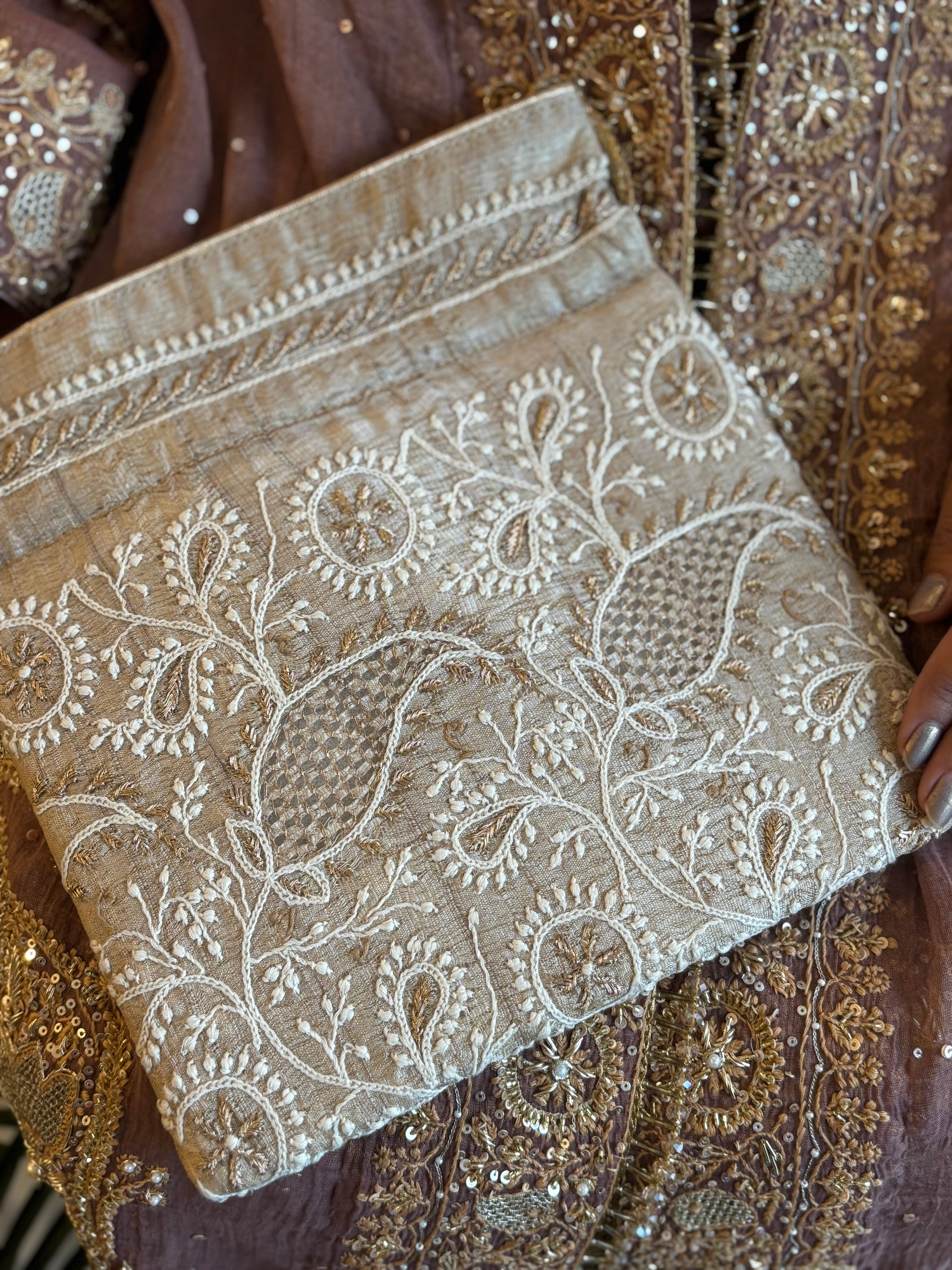 Beige Chikankari Potli