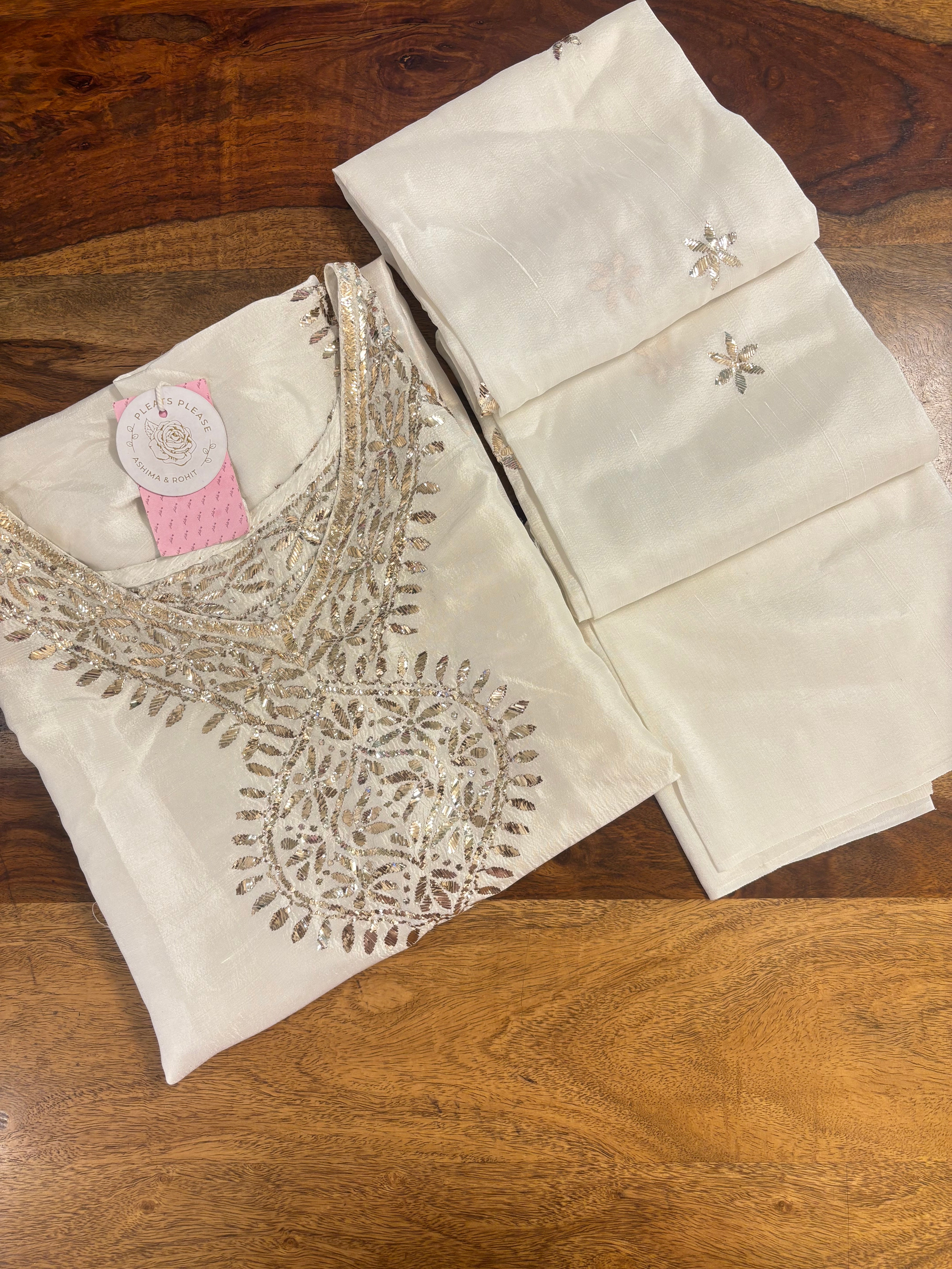 Dyeable Pure Silk Mukaish Kaftan & Pant