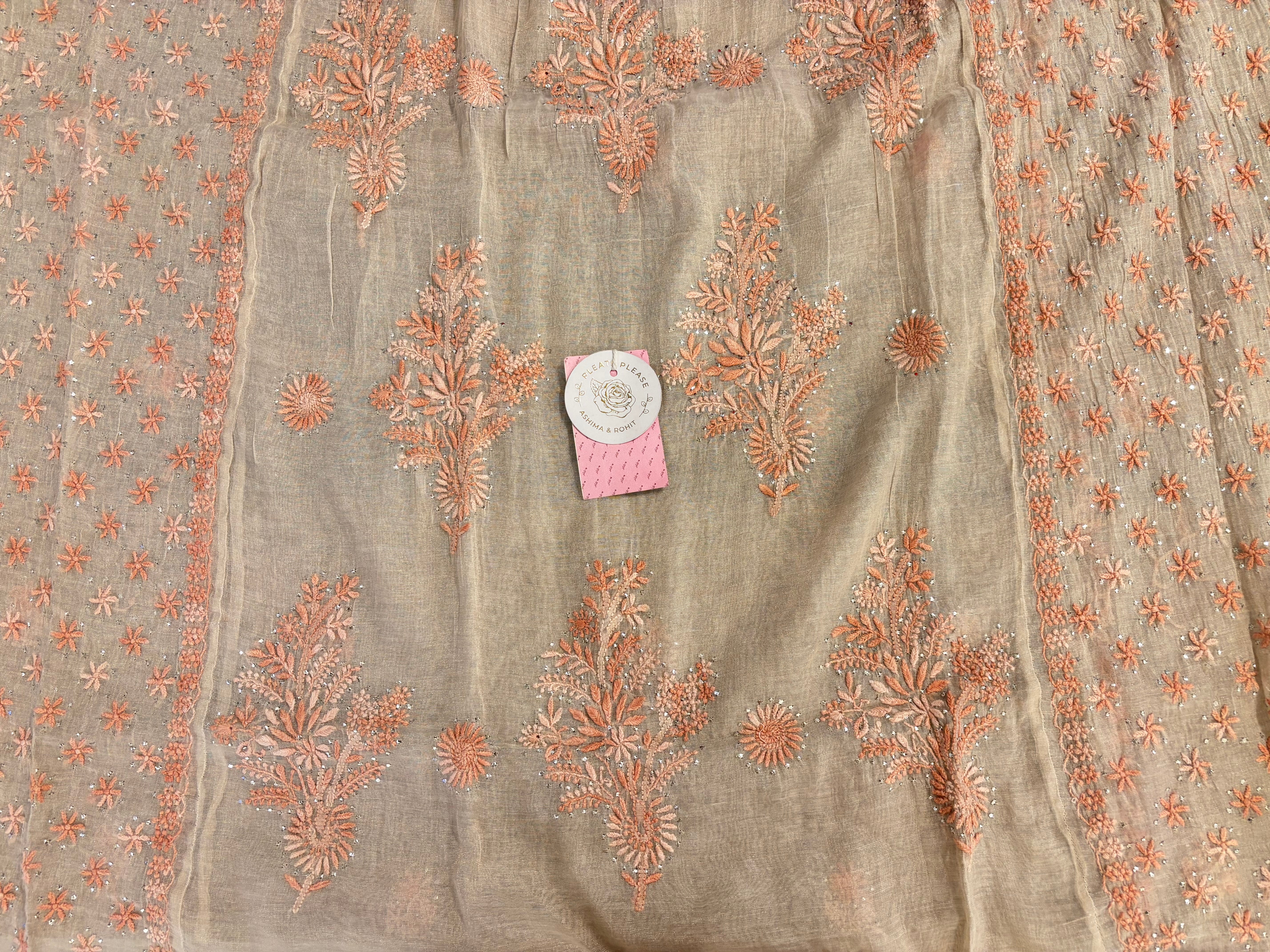 Dyeable Pure & Premium Silver Tissue Mukaish Chikankari Angrakha Kurta & Dupatta