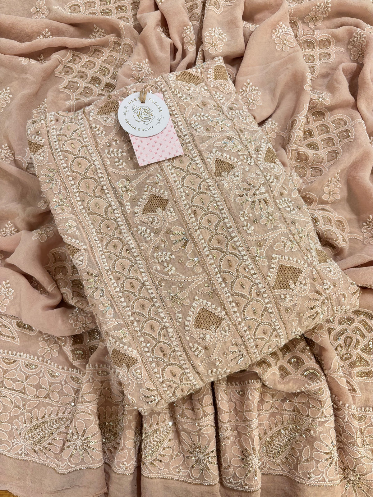 Blush Peach Pure & Premium Georgette Chikankari Anarkali & Dupatta