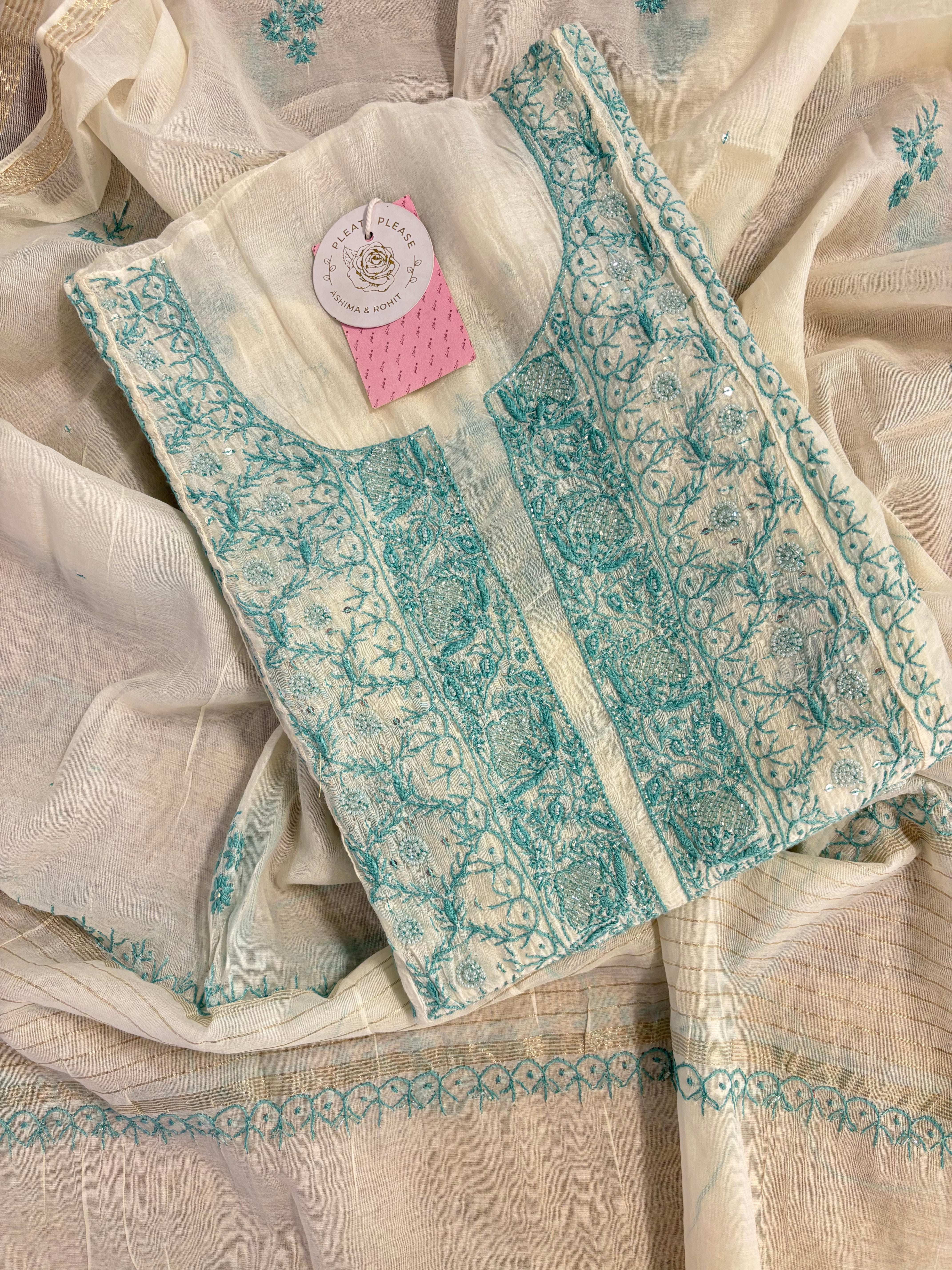 Dyeable Chanderi Mul Chikankari Kurta & Dupatta
