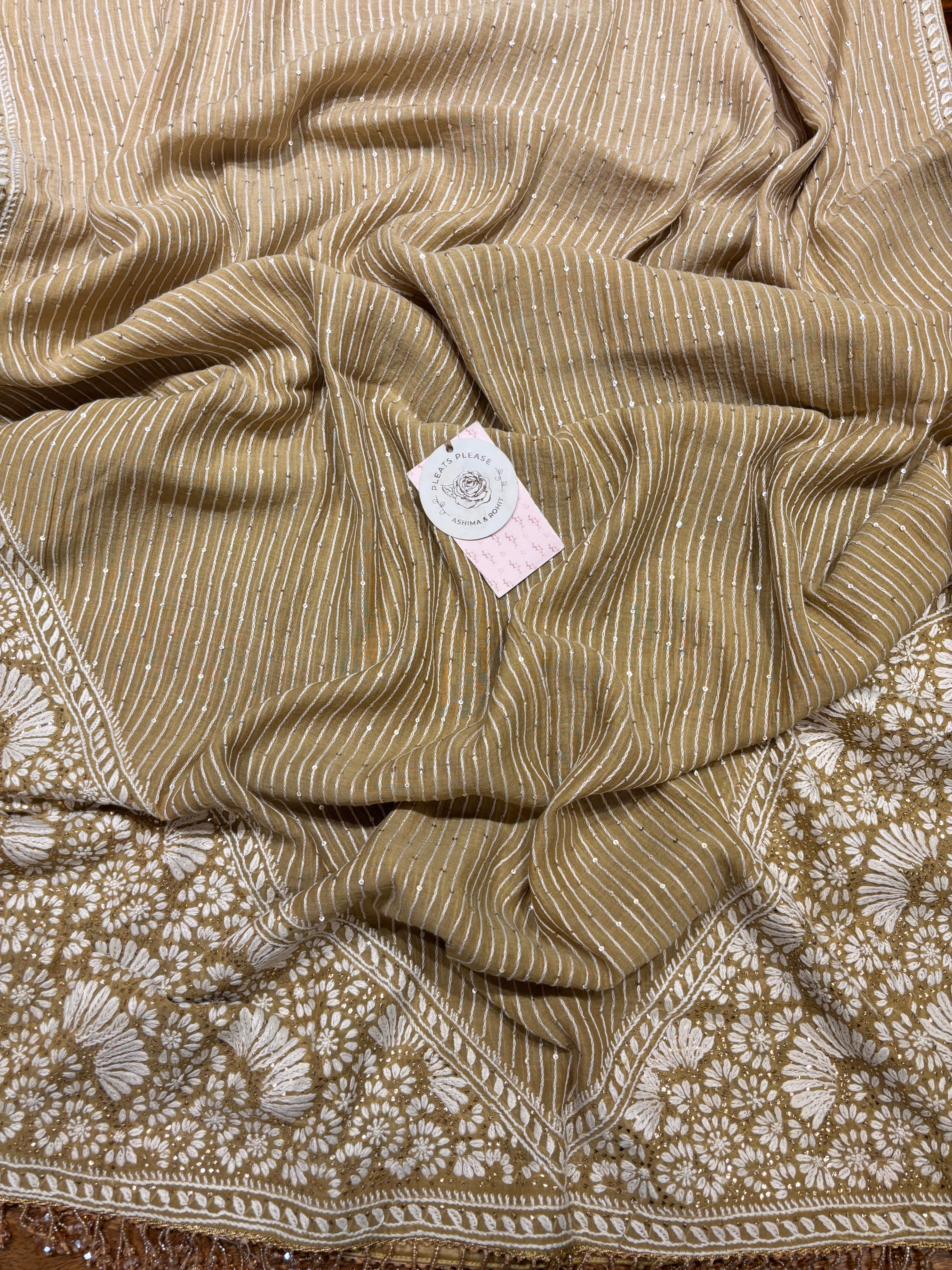 Olive Green Ombré Chanderi Mul Chikankari & Mukaish Kurta and Heavy Dupatta Set
